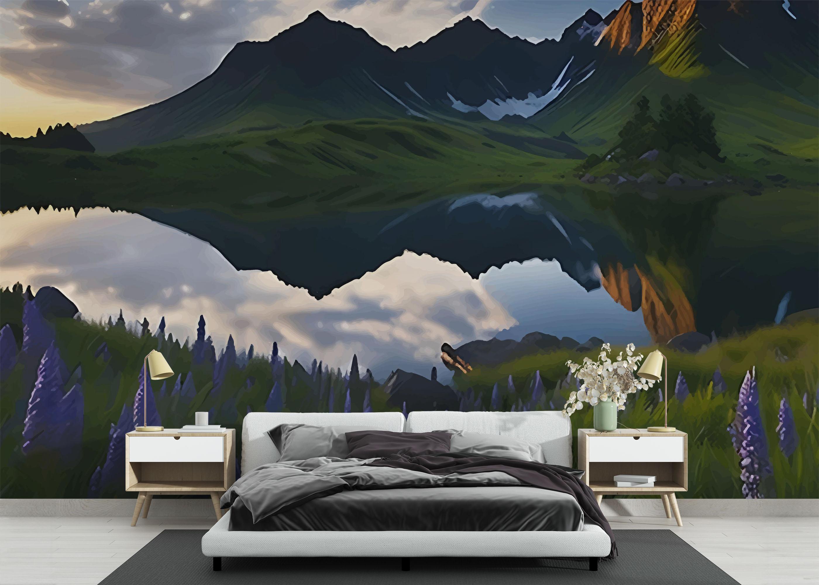 Fototapet Mountain Purple Plant mockup 3