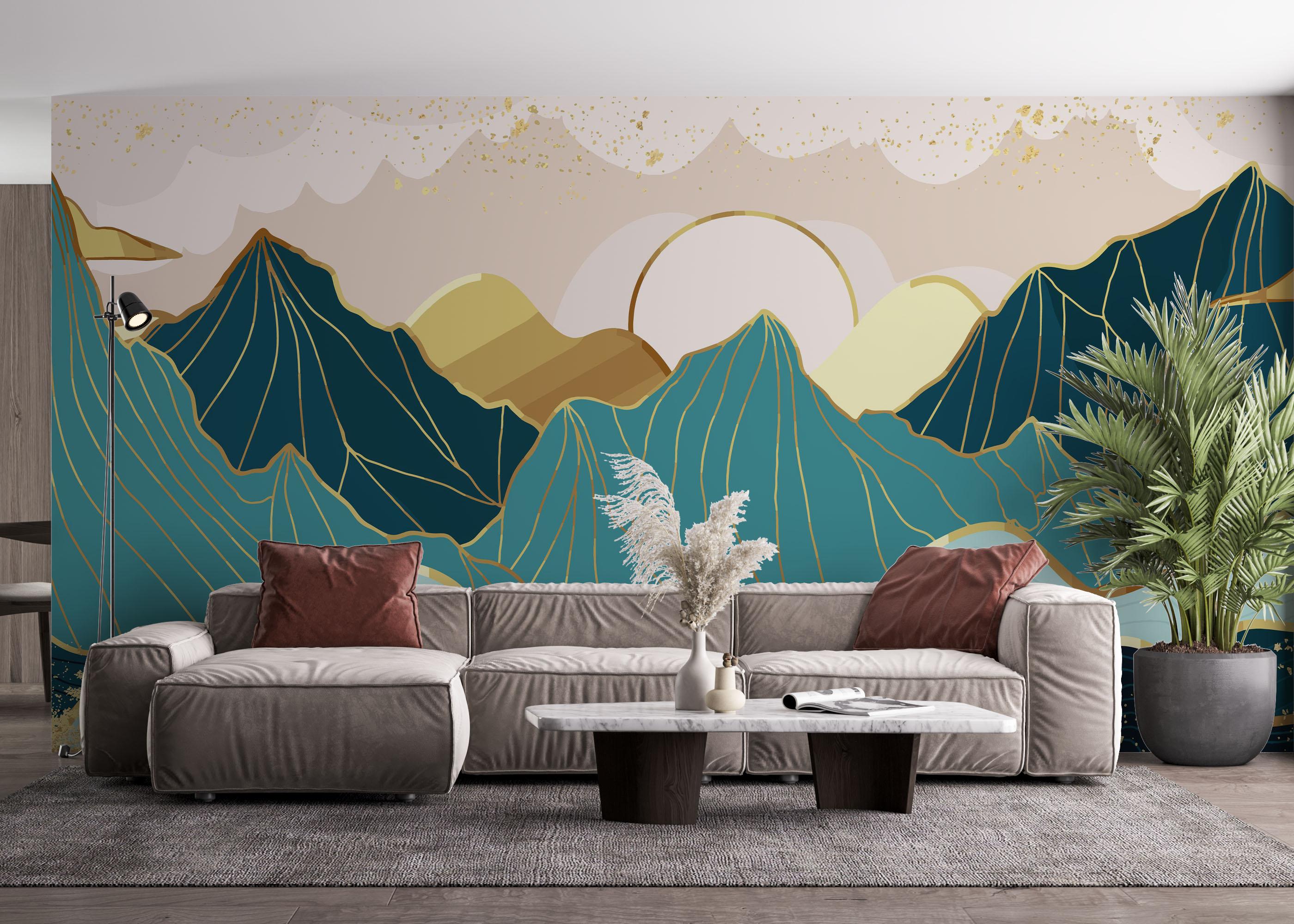 Fototapet Blue Gold Mountain mockup 4