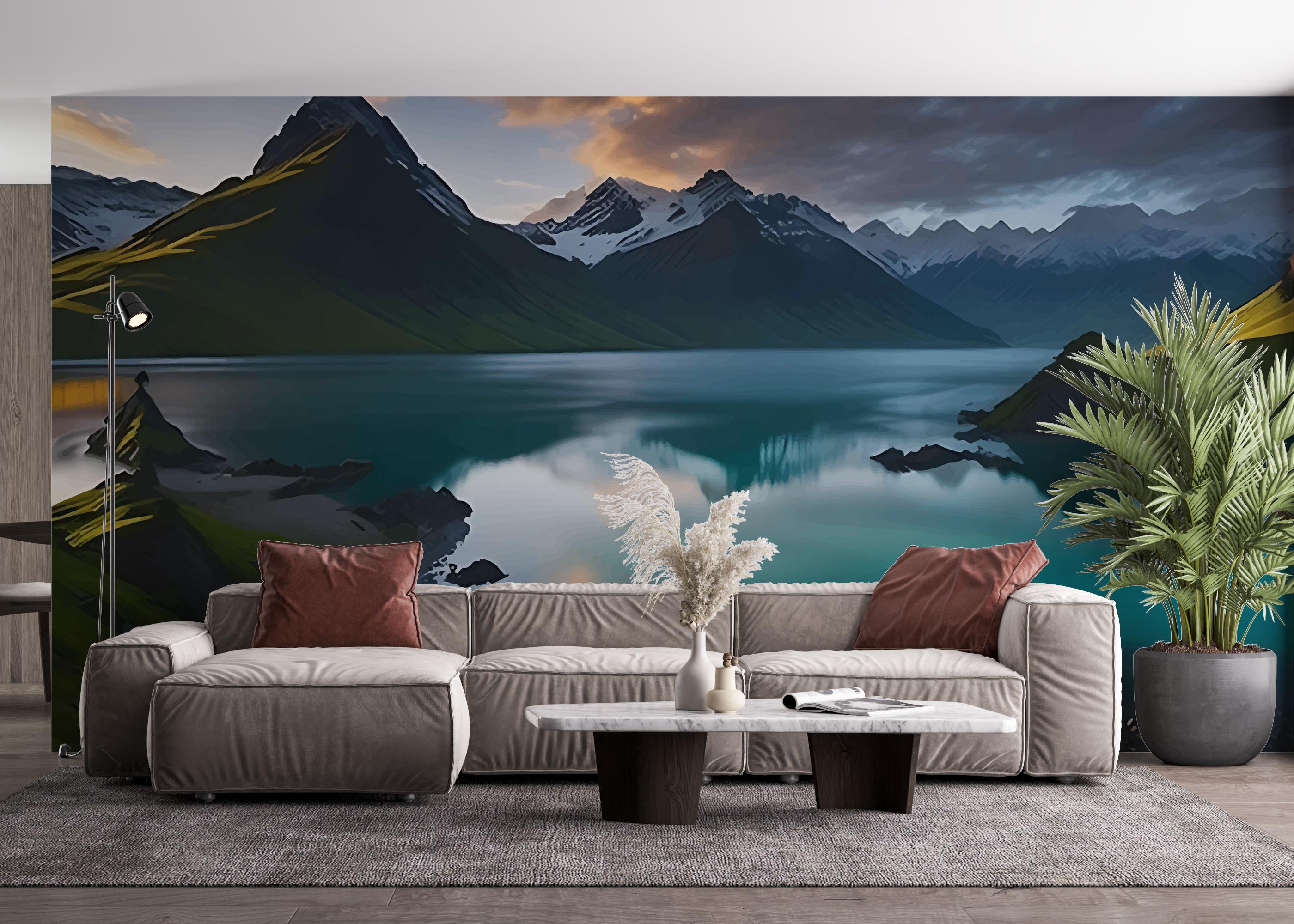 Fototapet Mountain Blue Lake mockup 4