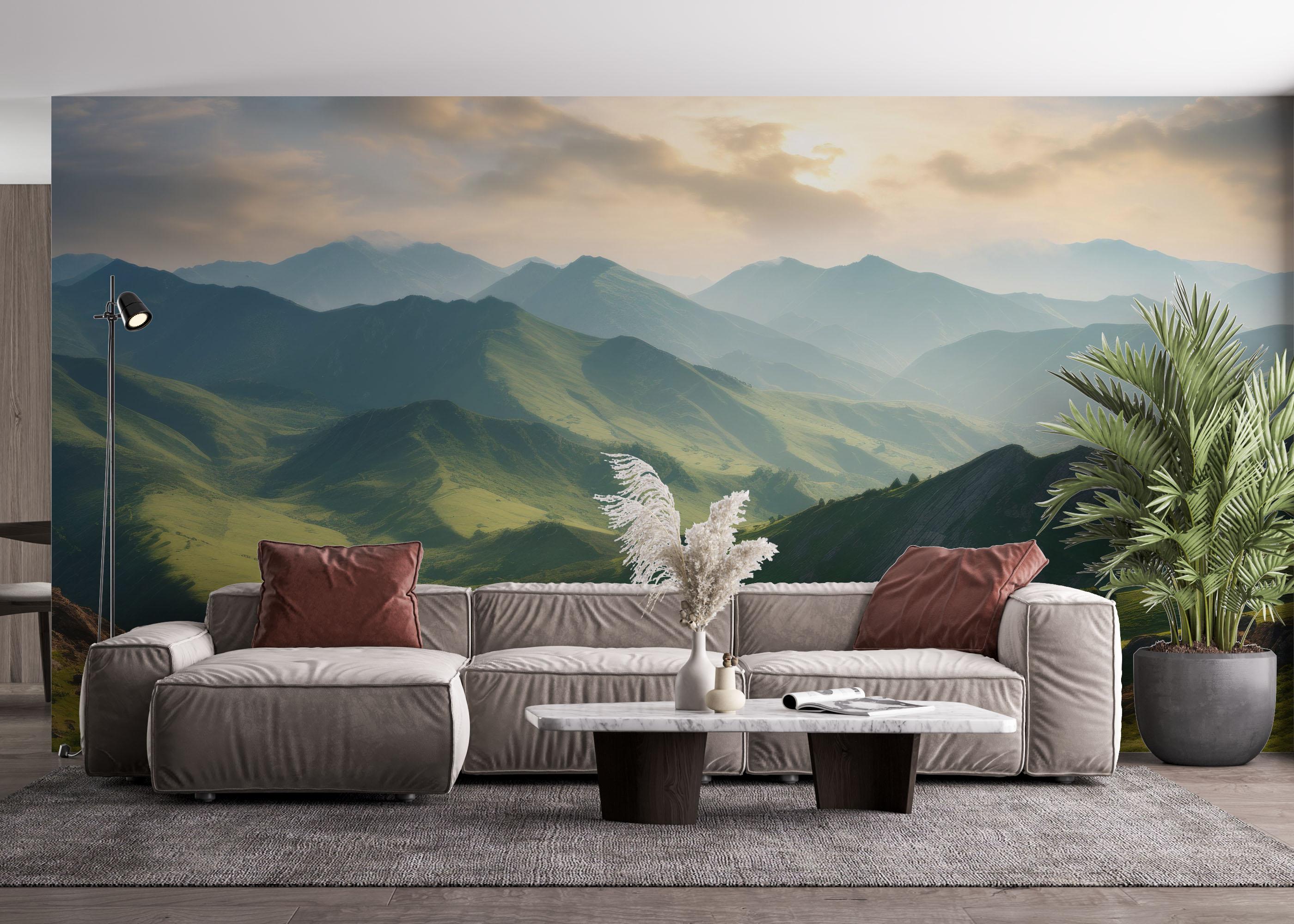 Fototapet Mountain Green Grass mockup 4