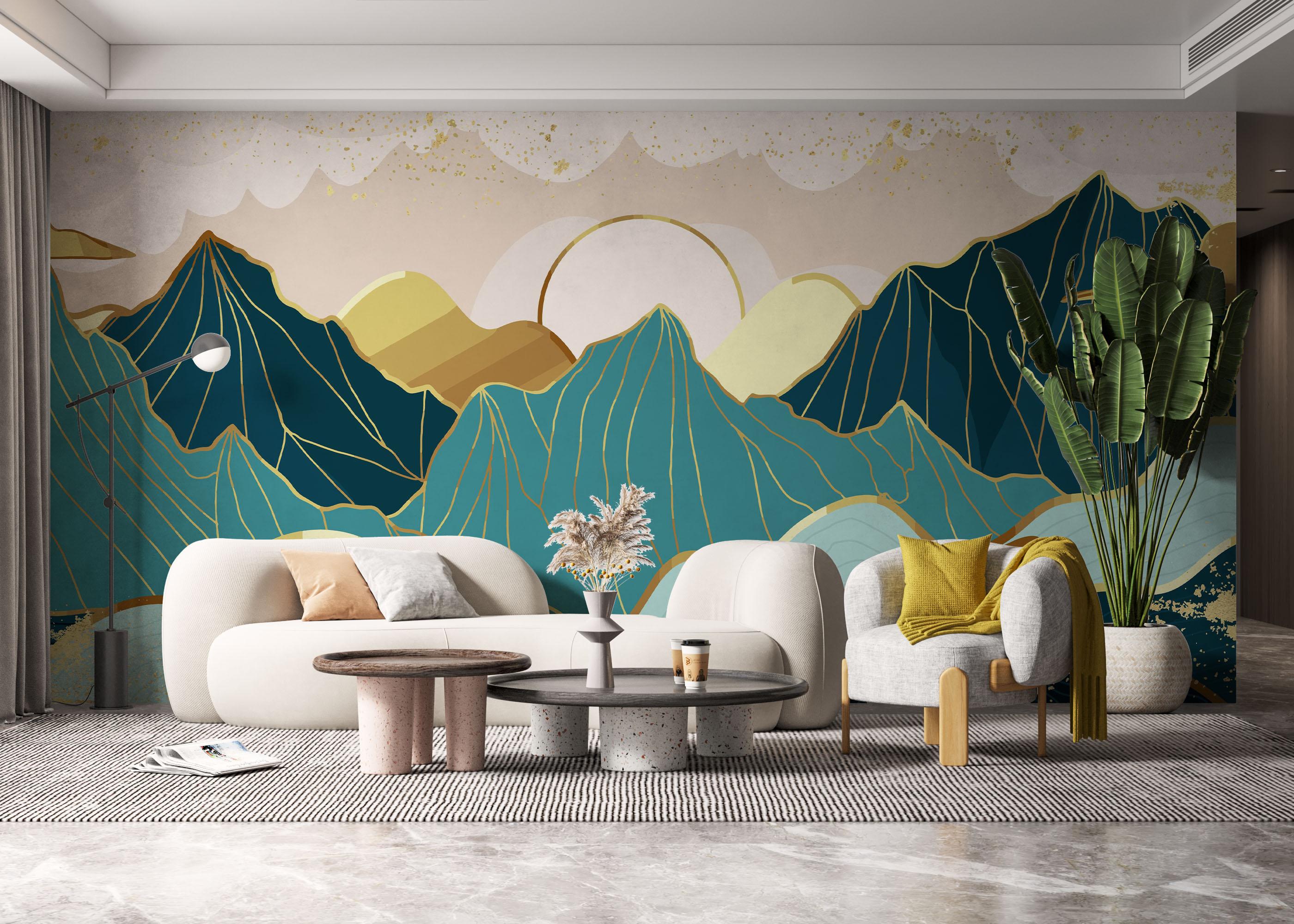 Fototapet Blue Gold Mountain mockup 6