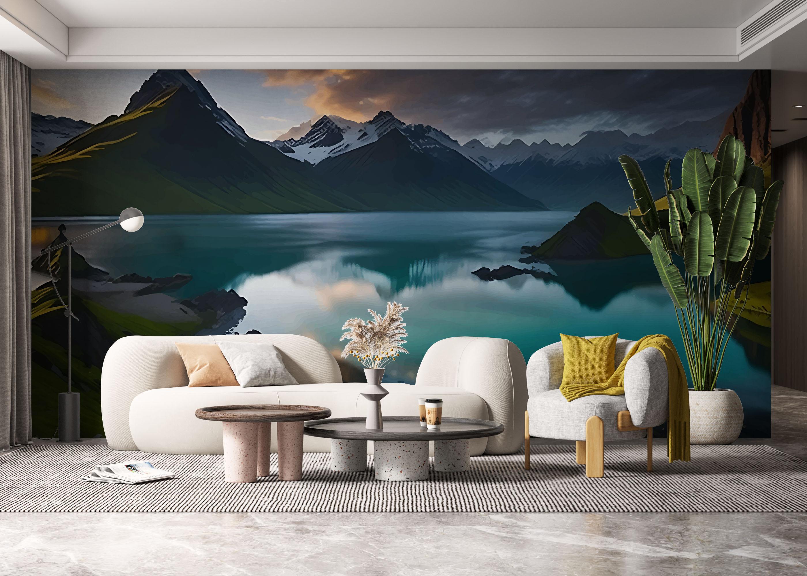 Fototapet Mountain Blue Lake mockup 6