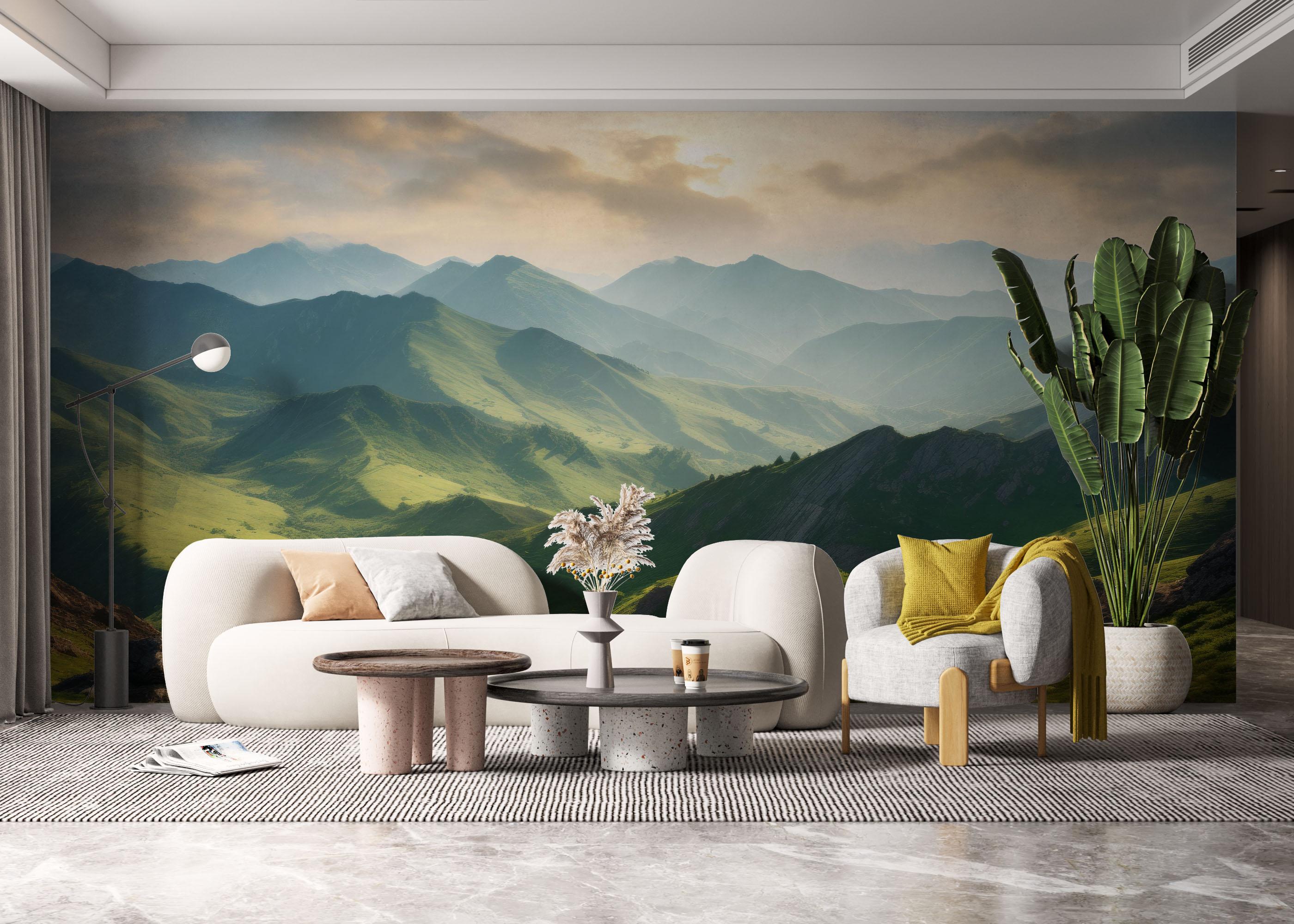 Fototapet Mountain Green Grass mockup 6