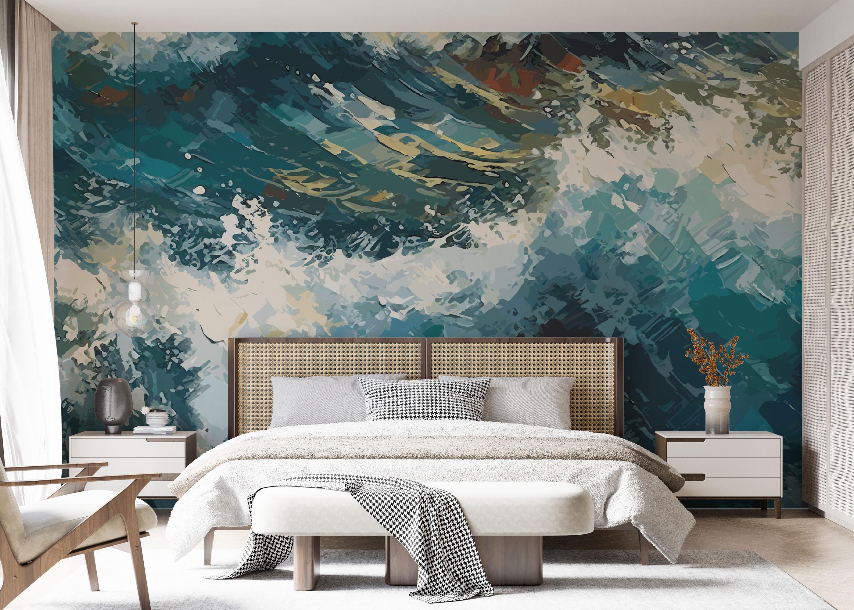 Fototapet Blue White Wave Art mockup 7