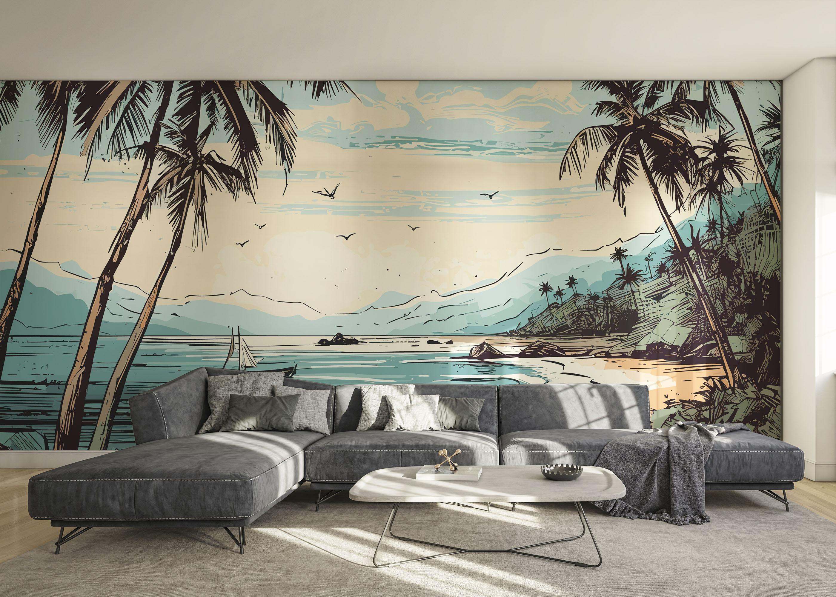 Fototapet Black Line Beach mockup 0