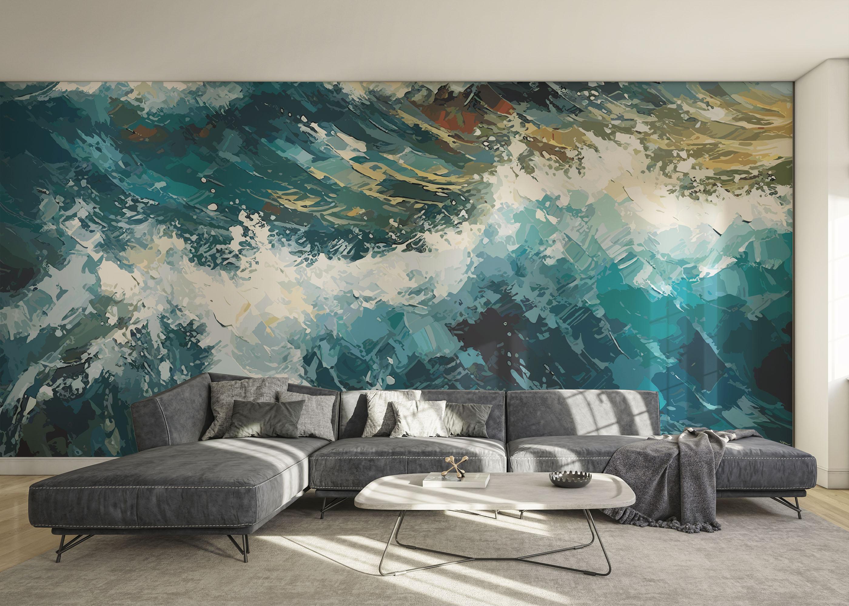 Fototapet Blue White Wave Art mockup 0