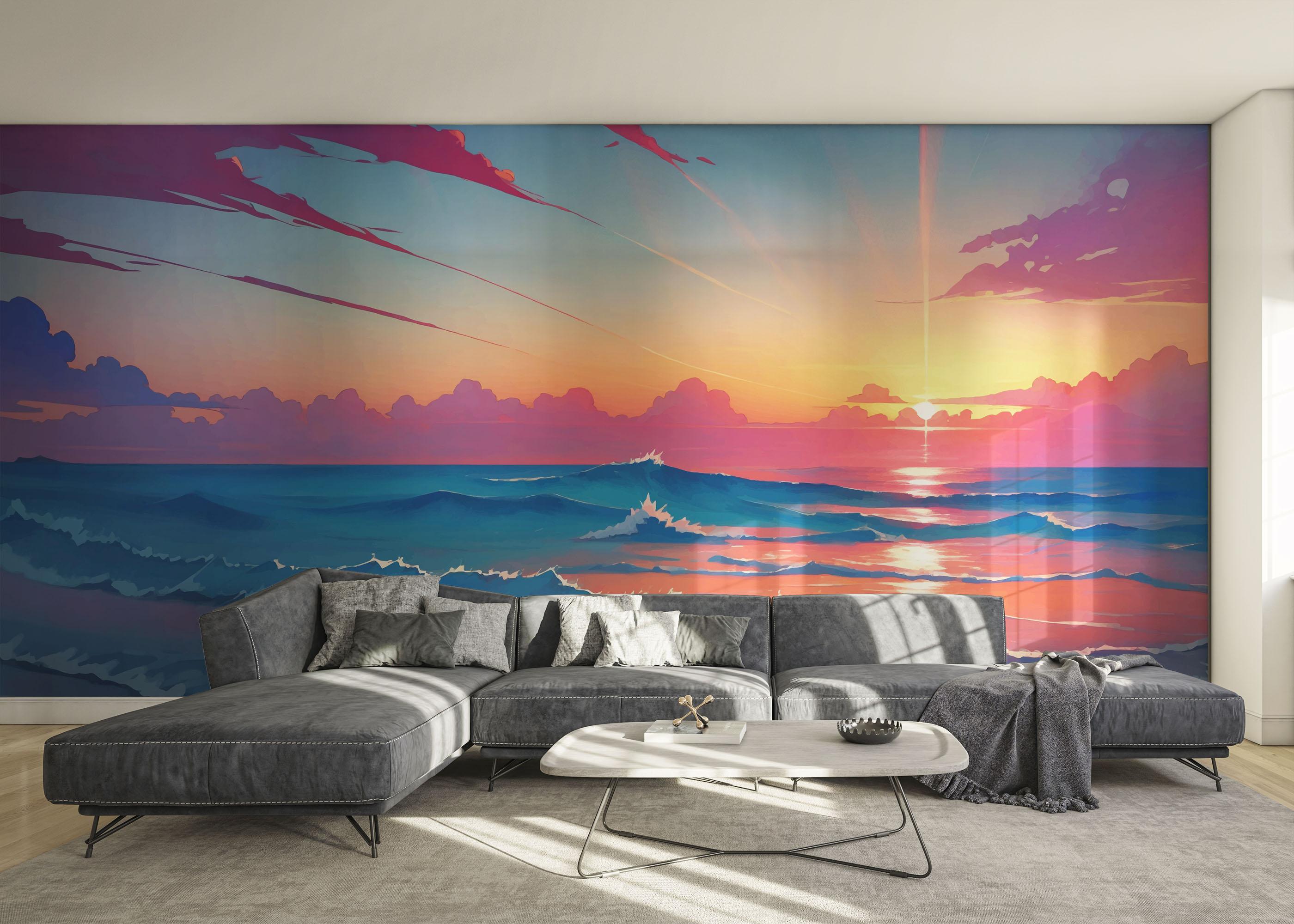 Fototapet Pink Sunset Ocean mockup 0