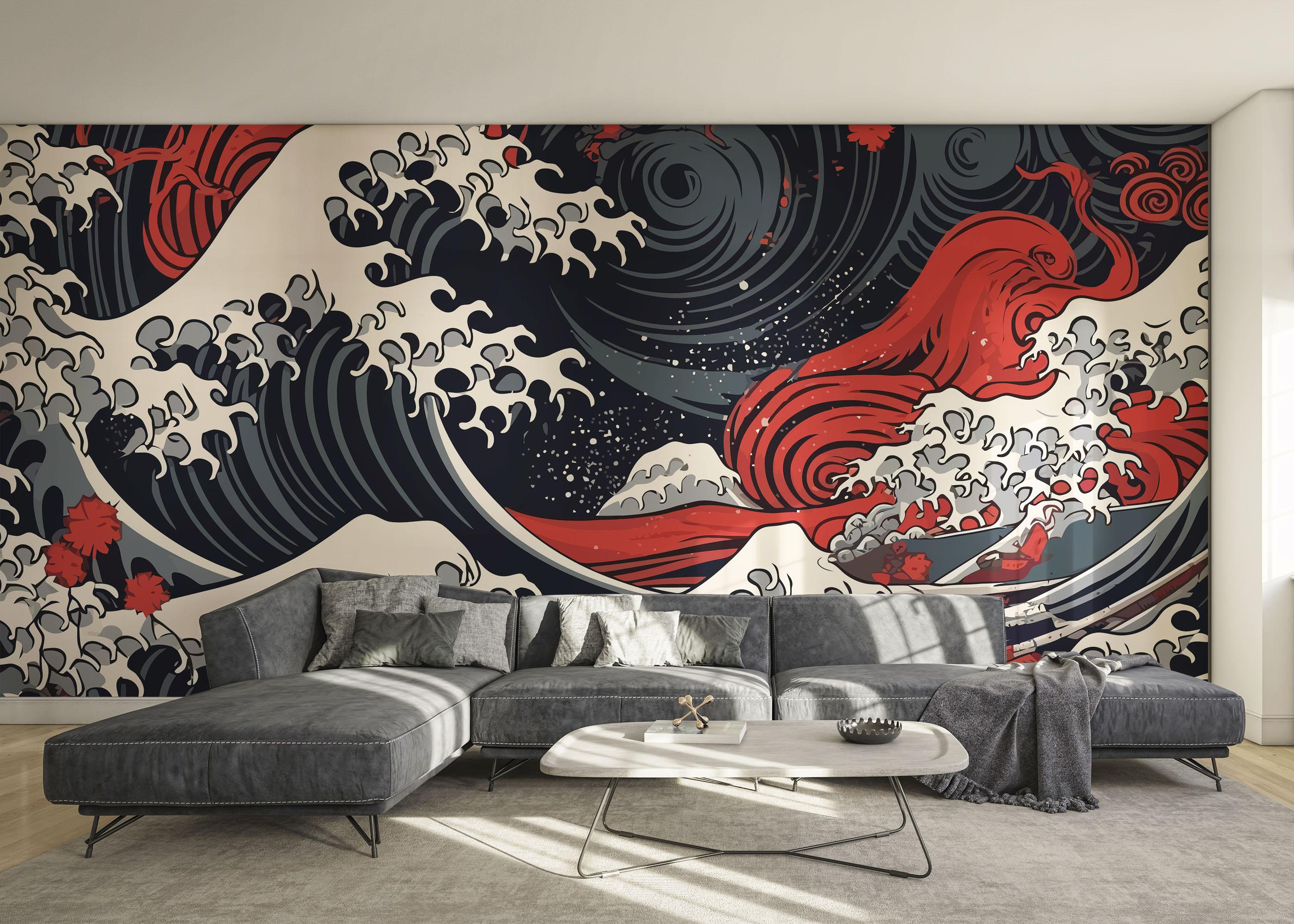 Fototapet Red Blue Wave Art mockup 0