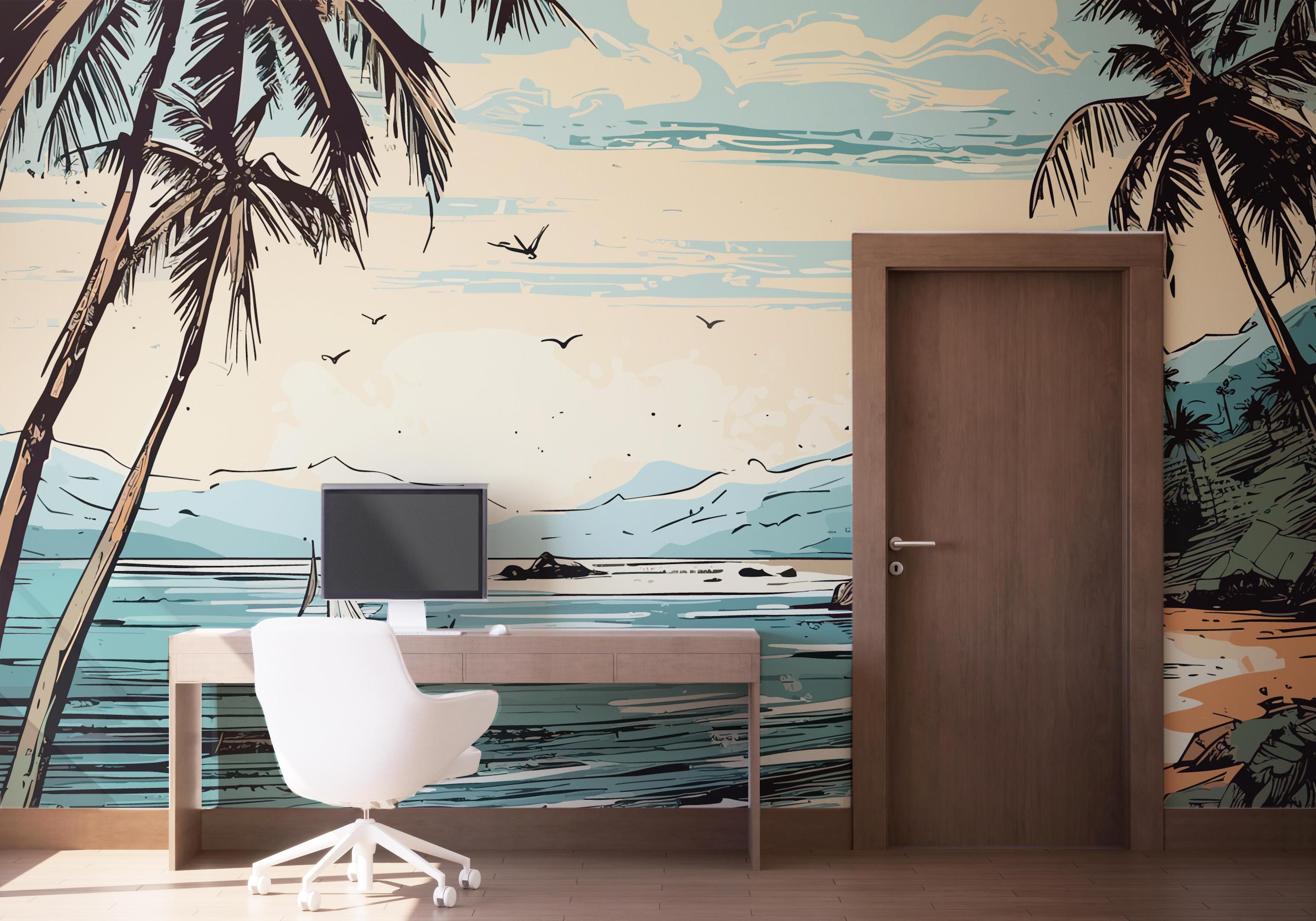 Fototapet Black Line Beach mockup 1