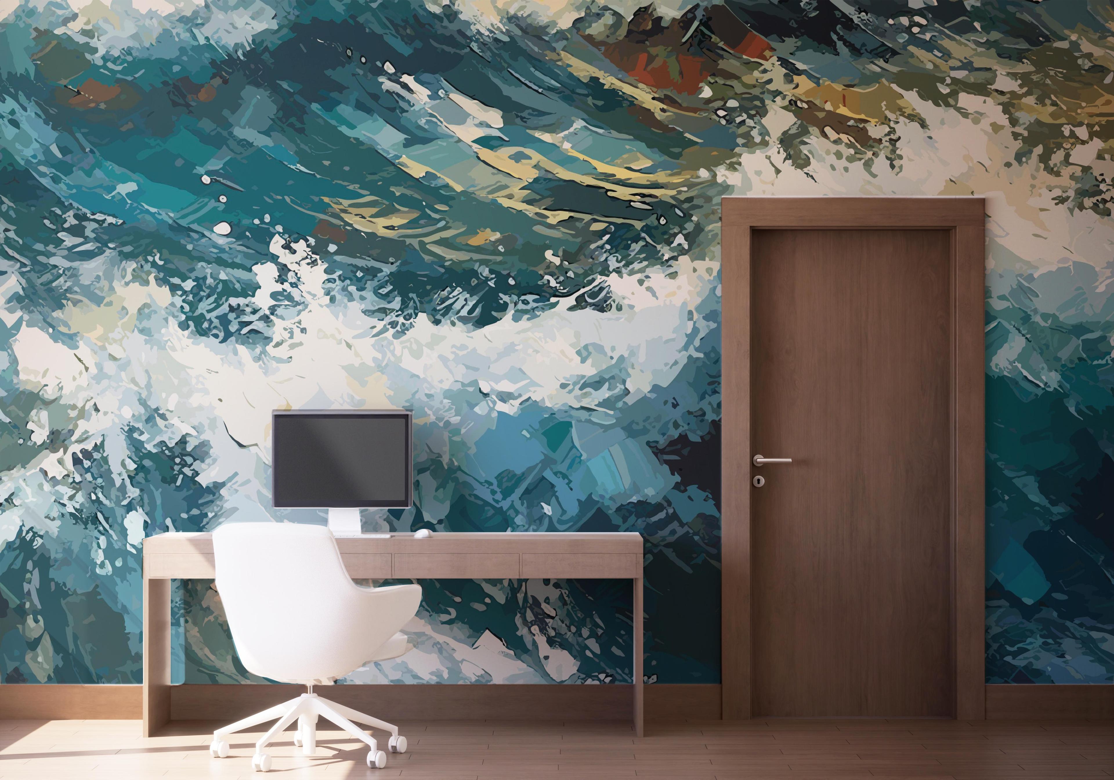 Fototapet Blue White Wave Art mockup 1