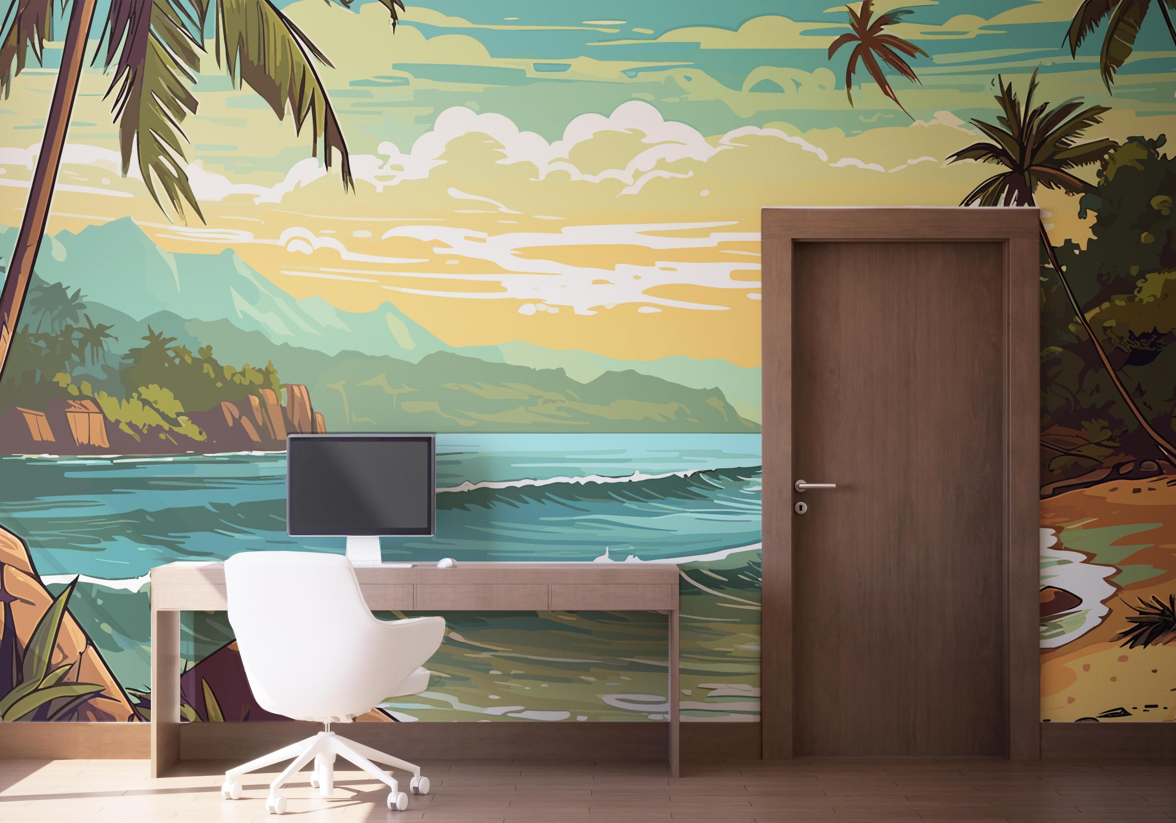 Fototapet Cartoon Beach Art mockup 1