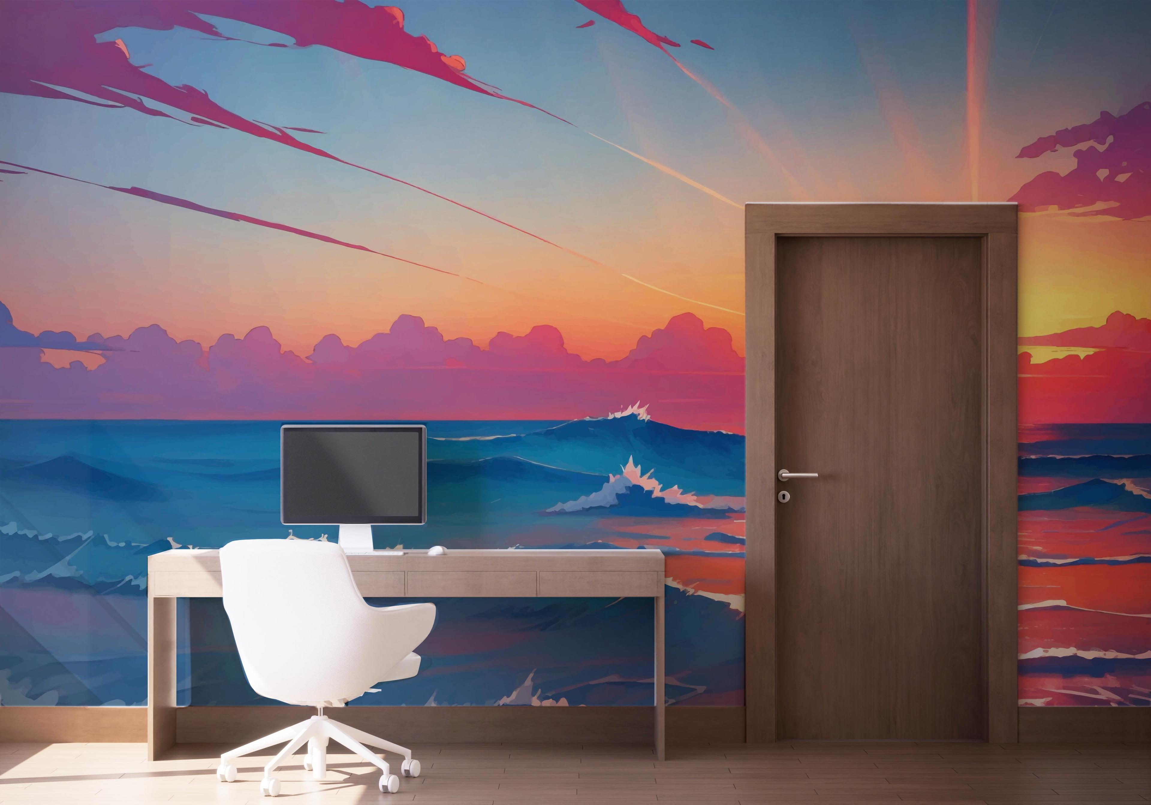 Fototapet Pink Sunset Ocean mockup 1