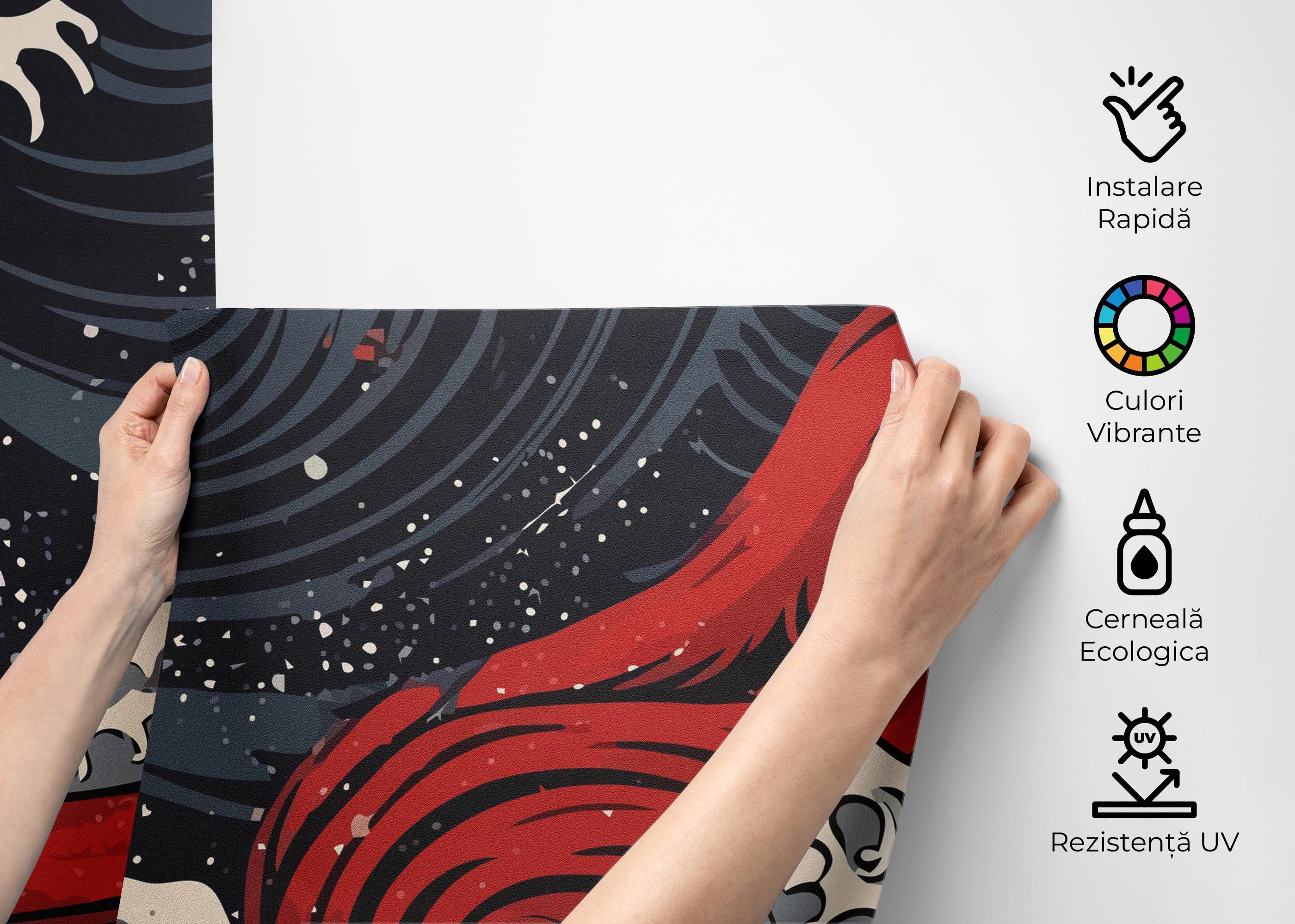 Fototapet Red Blue Wave Art mockup 2