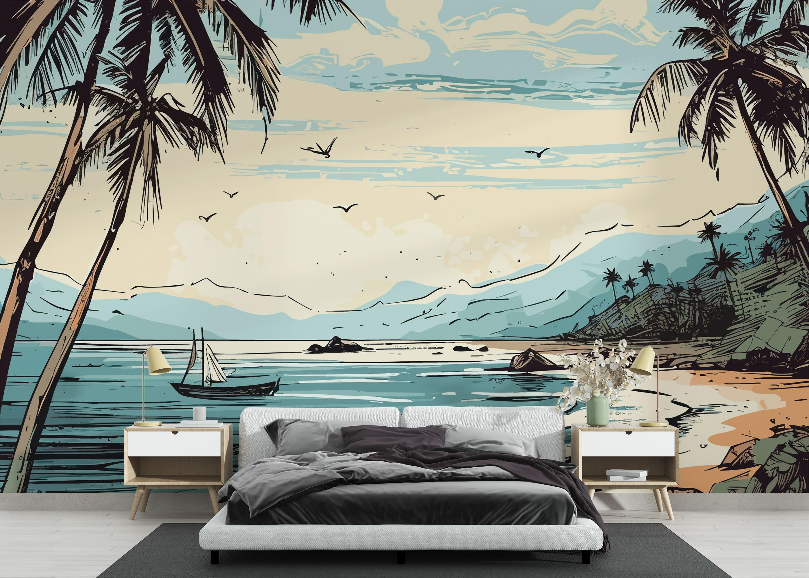 Fototapet Black Line Beach mockup 3