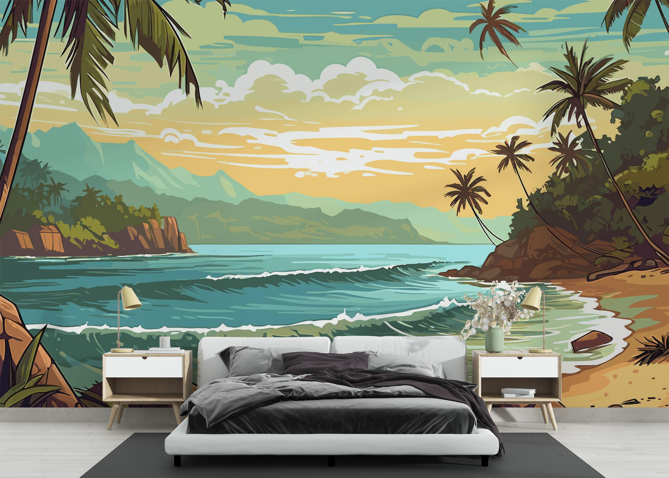 Fototapet Cartoon Beach Art mockup 3