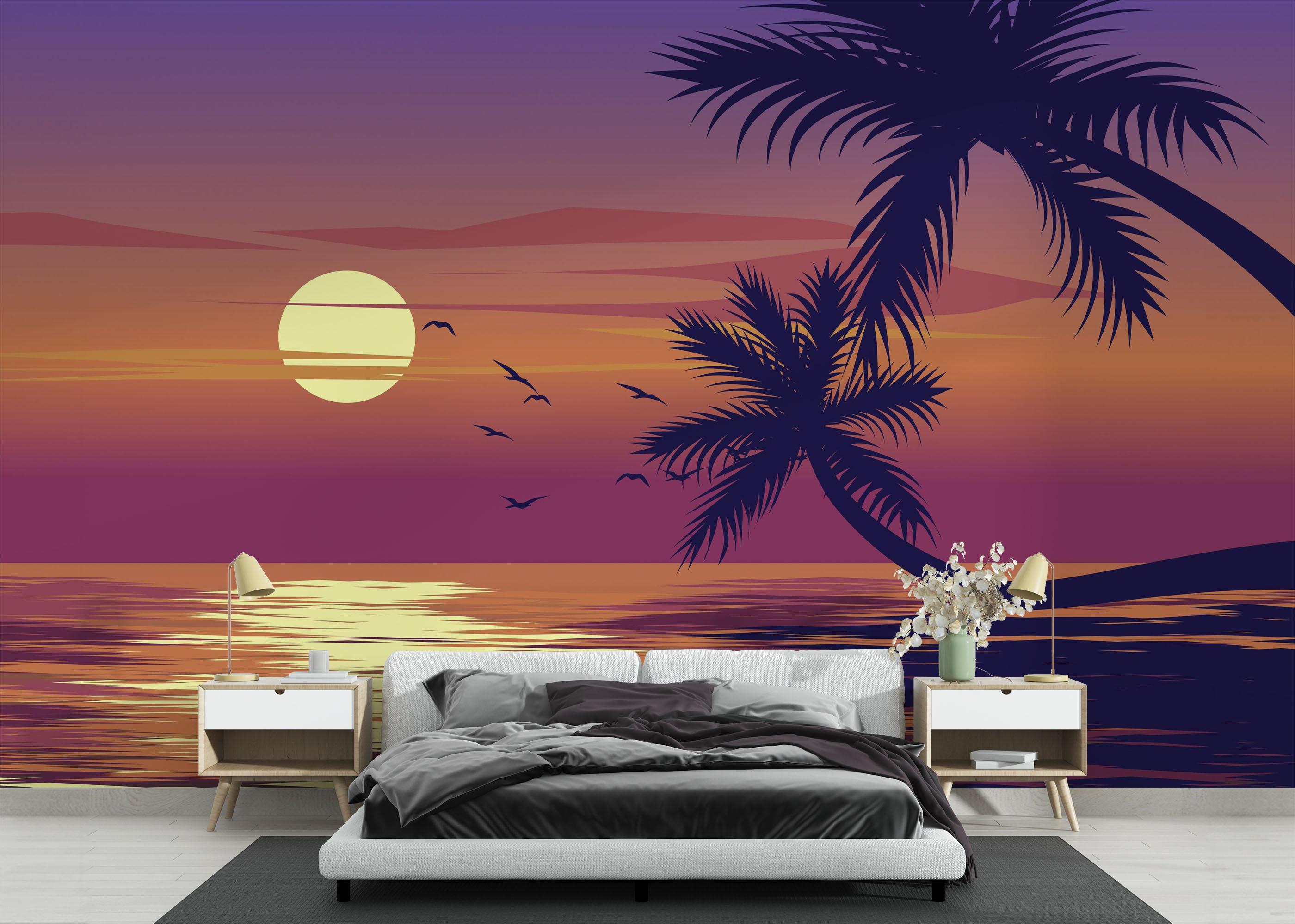 Fototapet Palm Ocean Sunset mockup 3