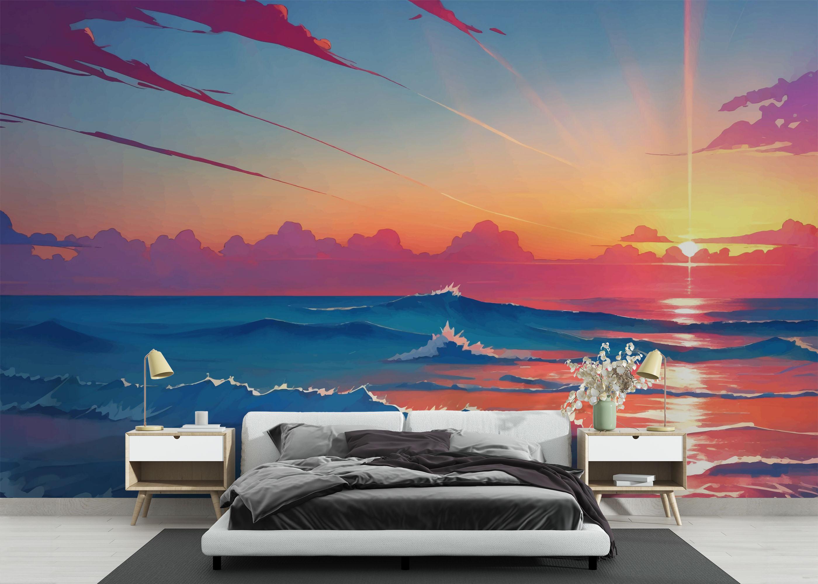 Fototapet Pink Sunset Ocean mockup 3