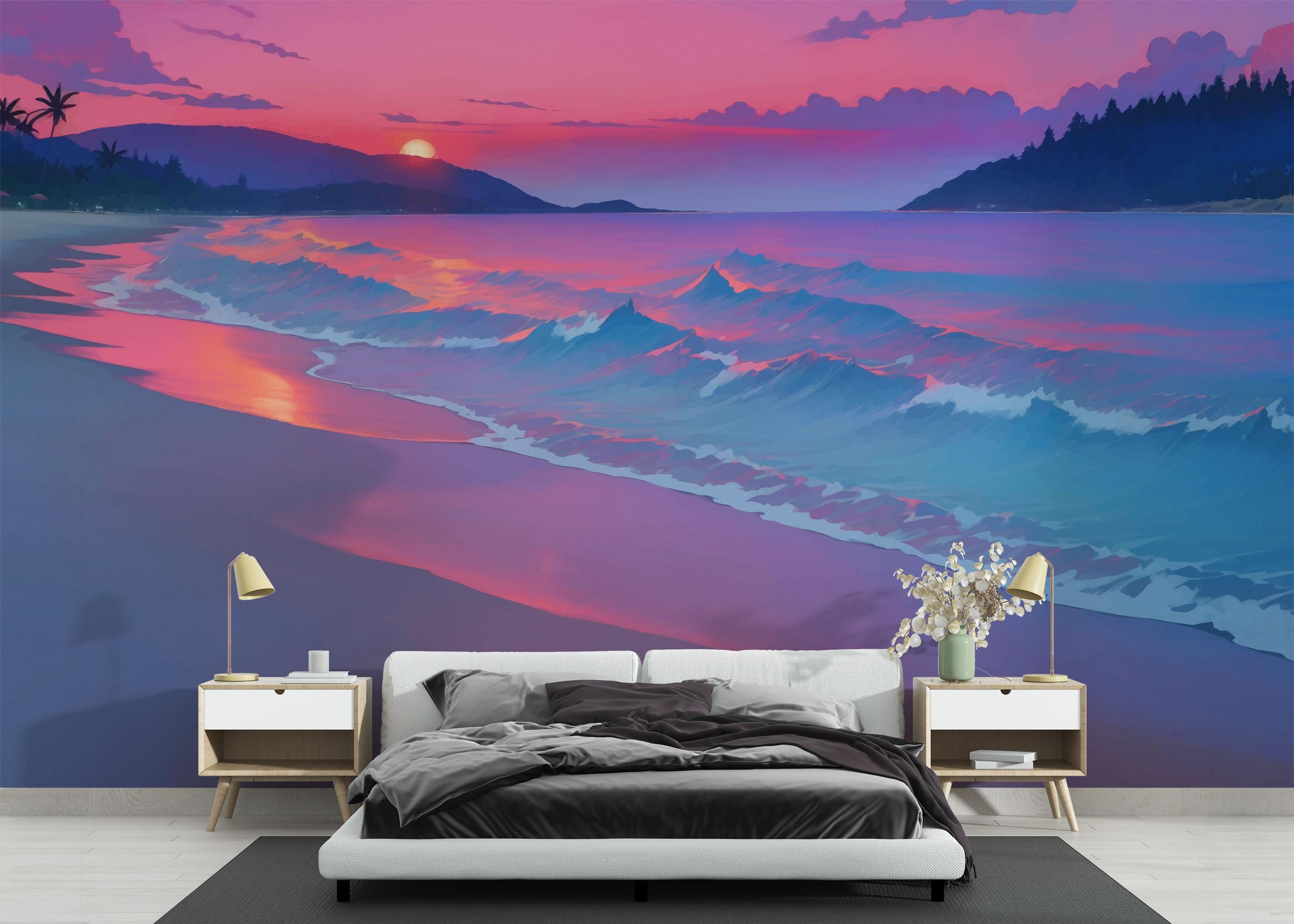 Fototapet Purple View Beach mockup 3