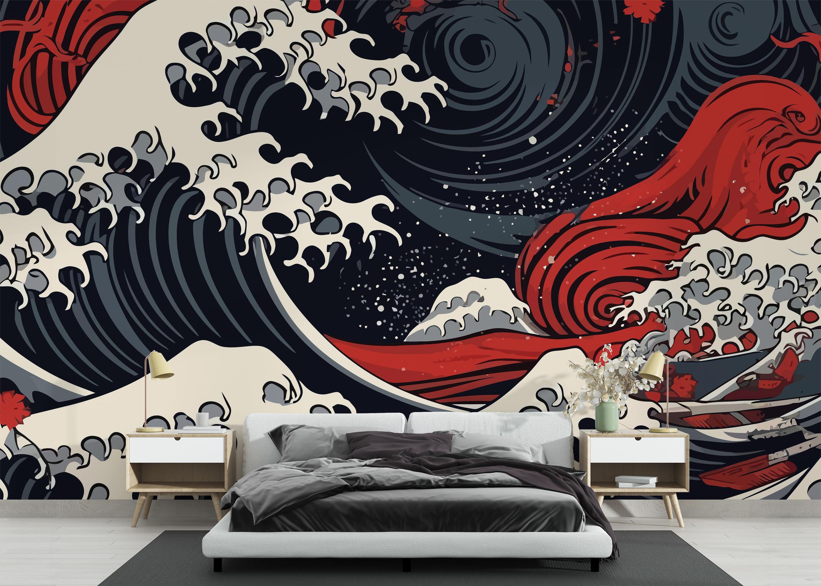 Fototapet Red Blue Wave Art mockup 3