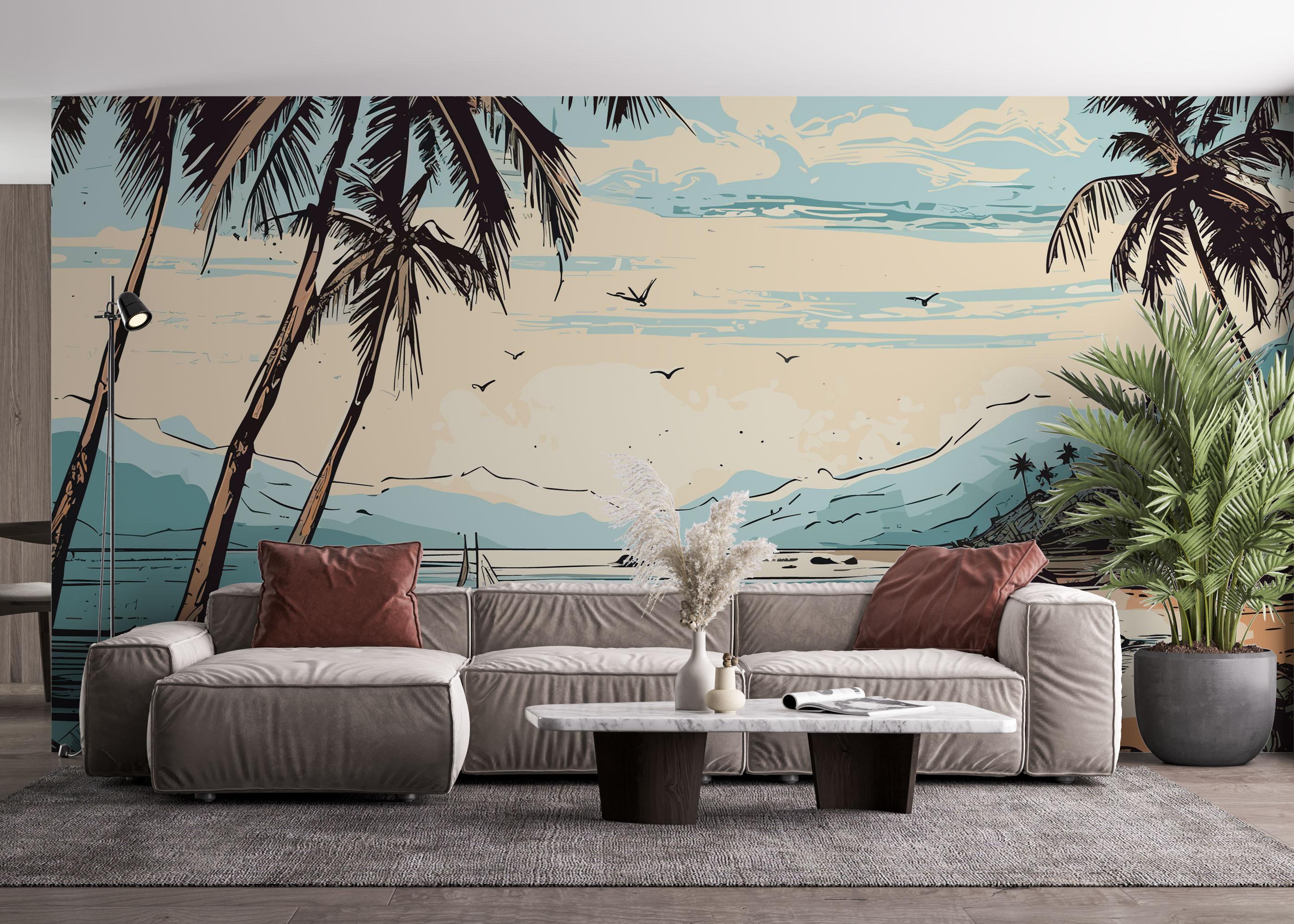 Fototapet Black Line Beach mockup 4