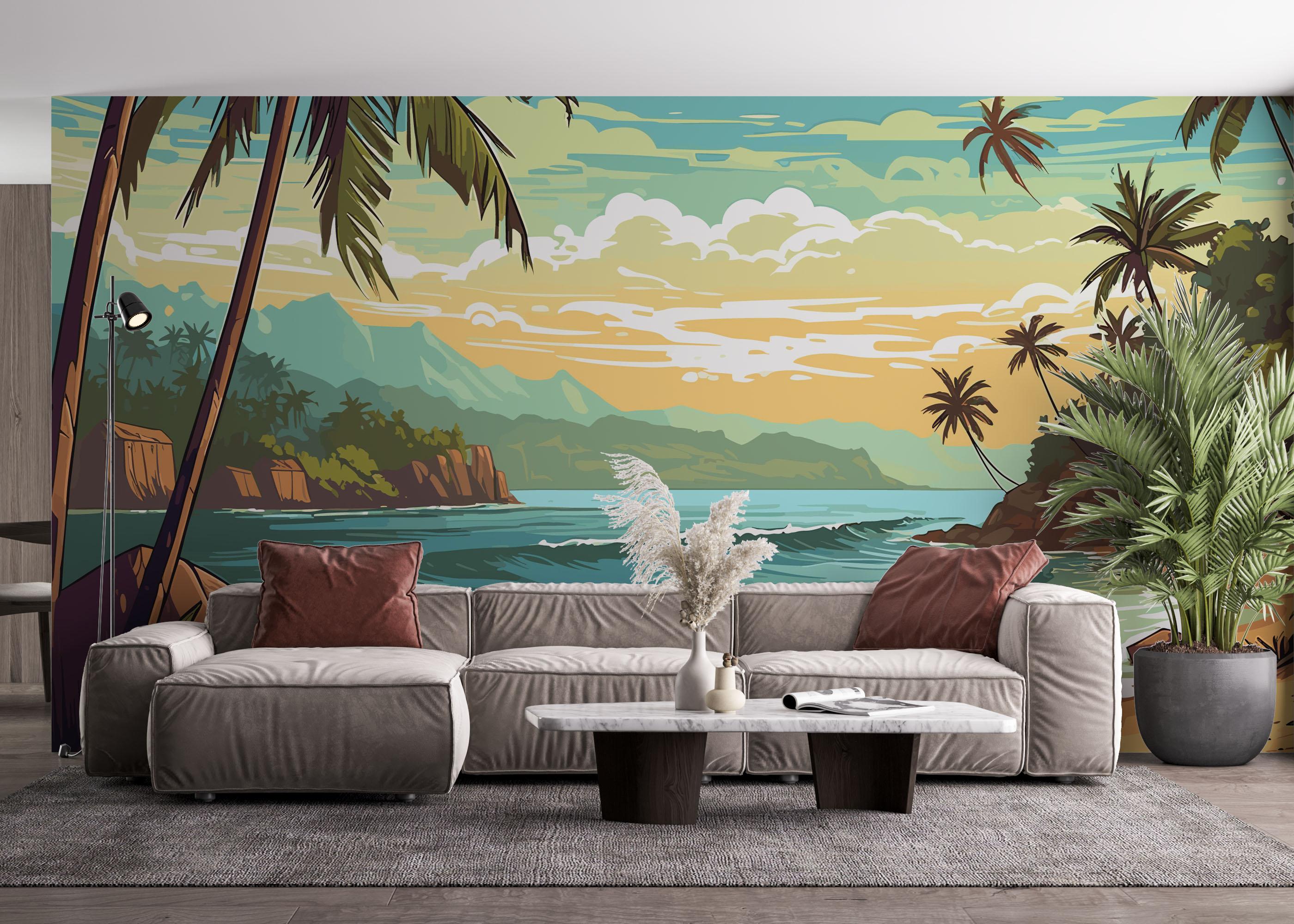 Fototapet Cartoon Beach Art mockup 4