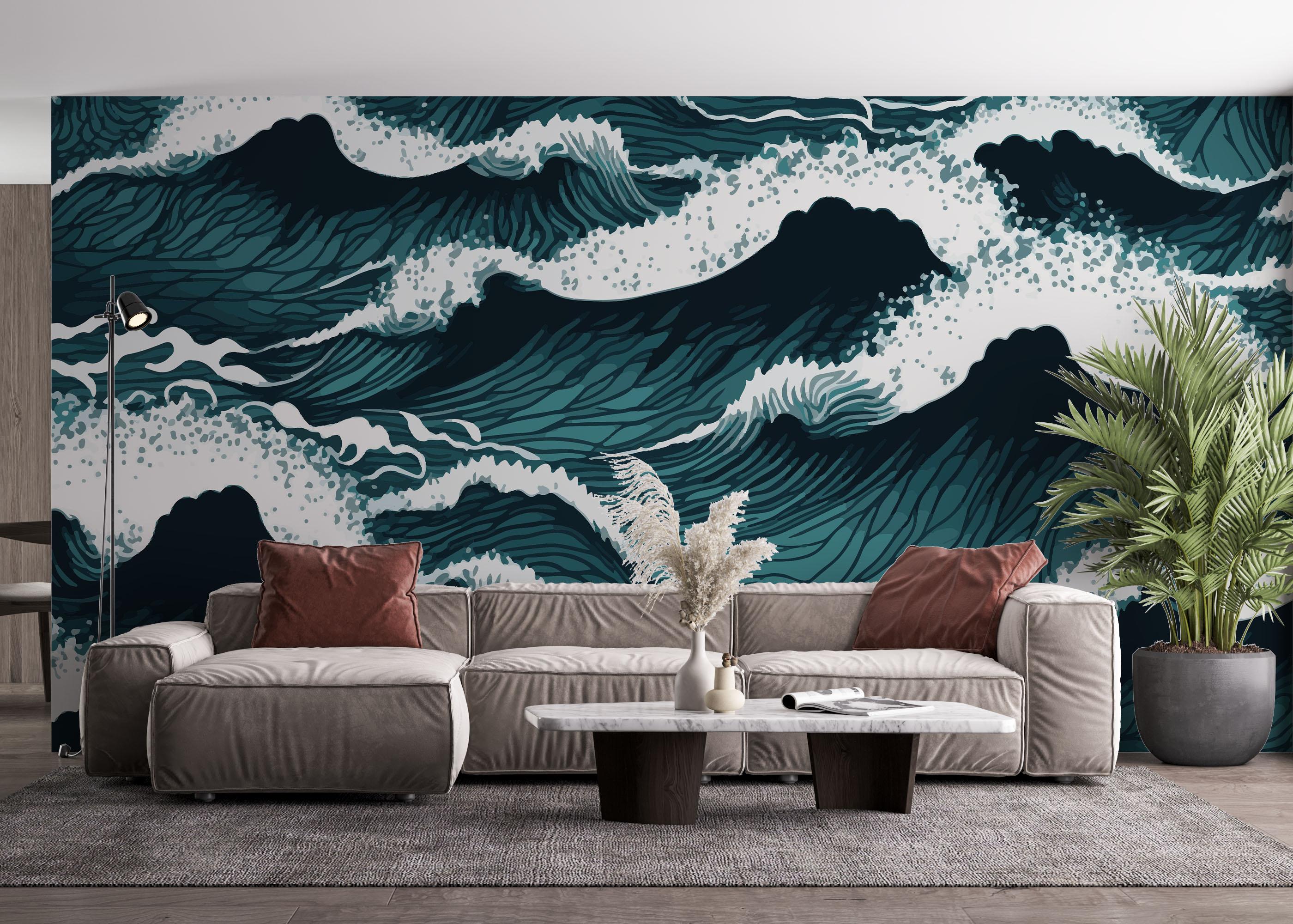 Fototapet Dark Green Wave mockup 4