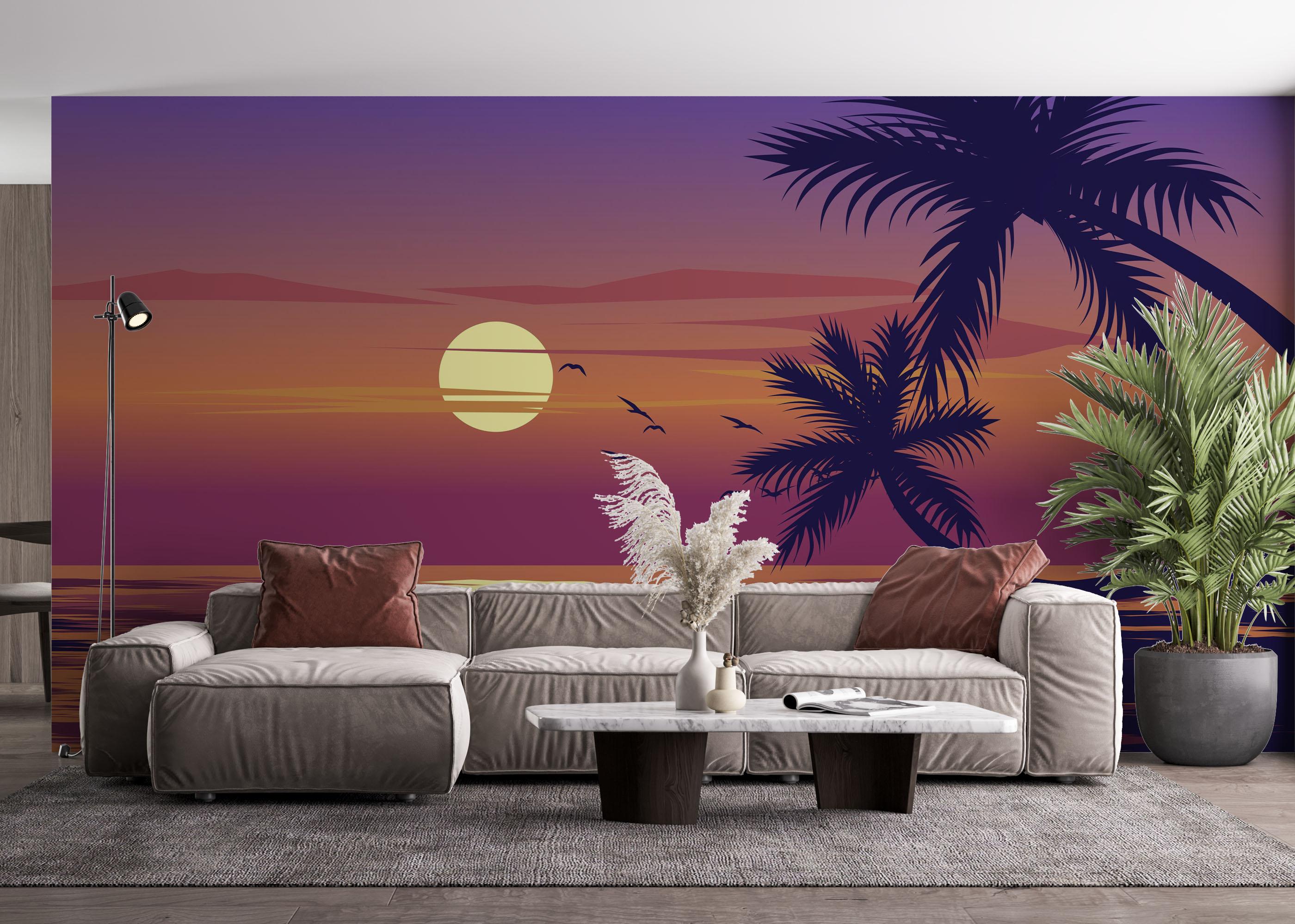 Fototapet Palm Ocean Sunset mockup 4