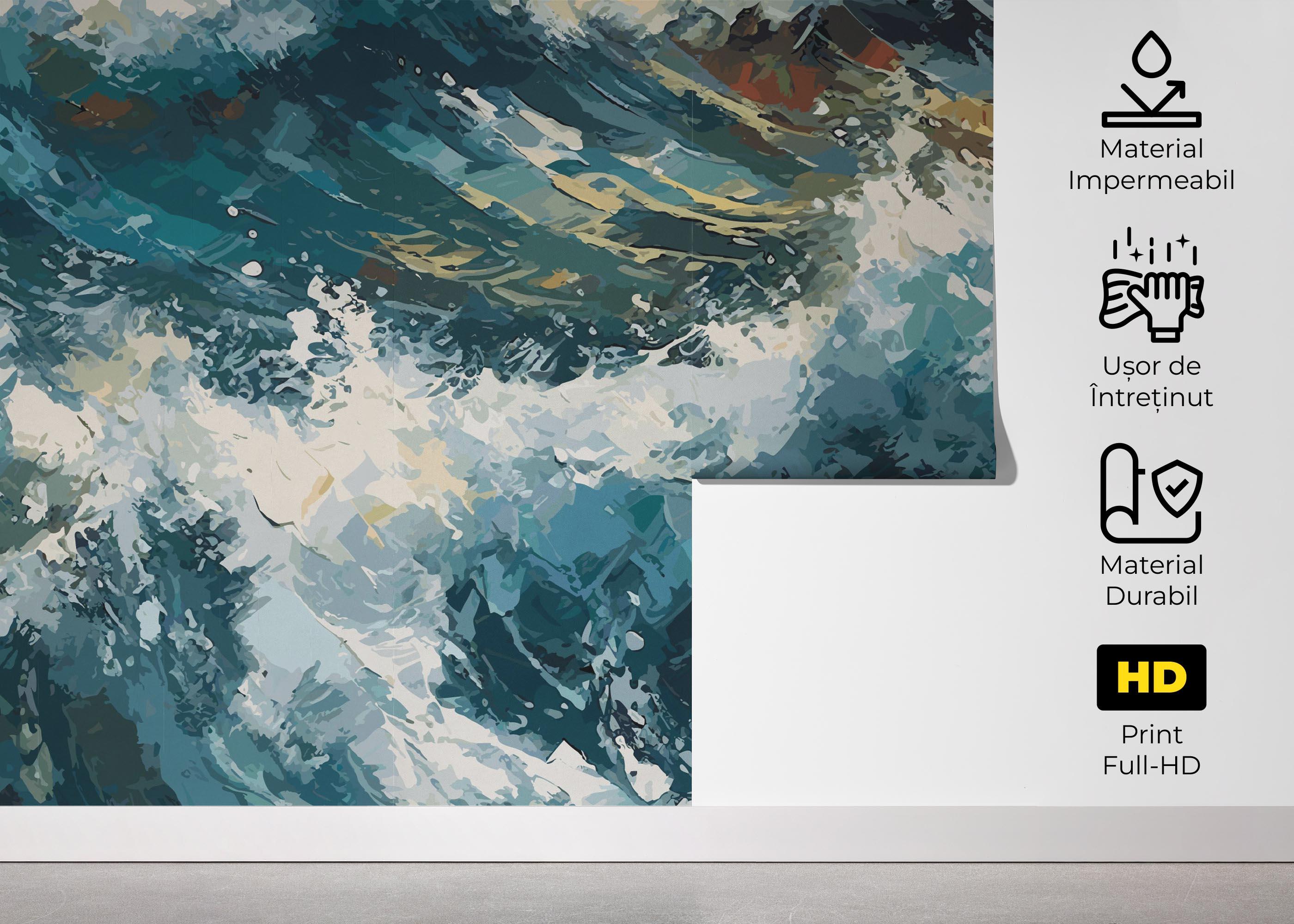 Fototapet Blue White Wave Art mockup 5