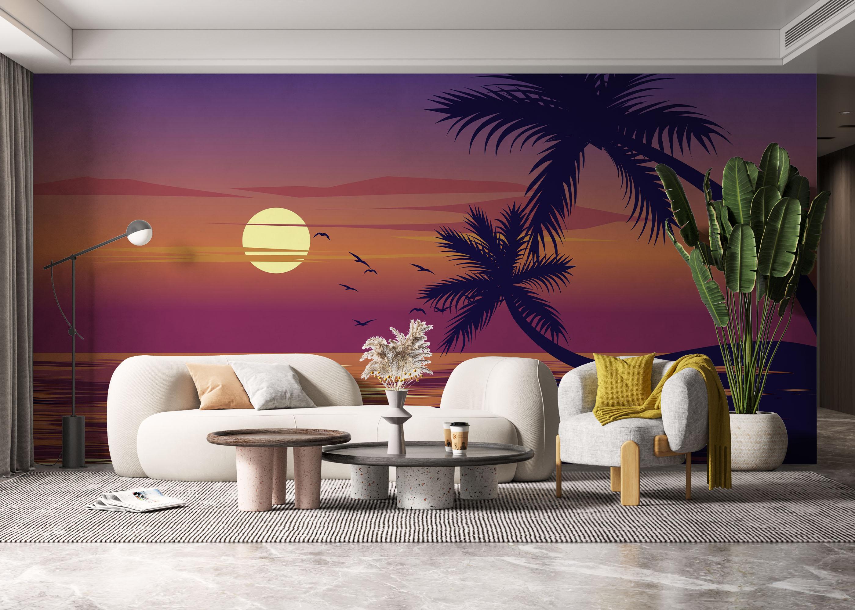 Fototapet Palm Ocean Sunset mockup 6