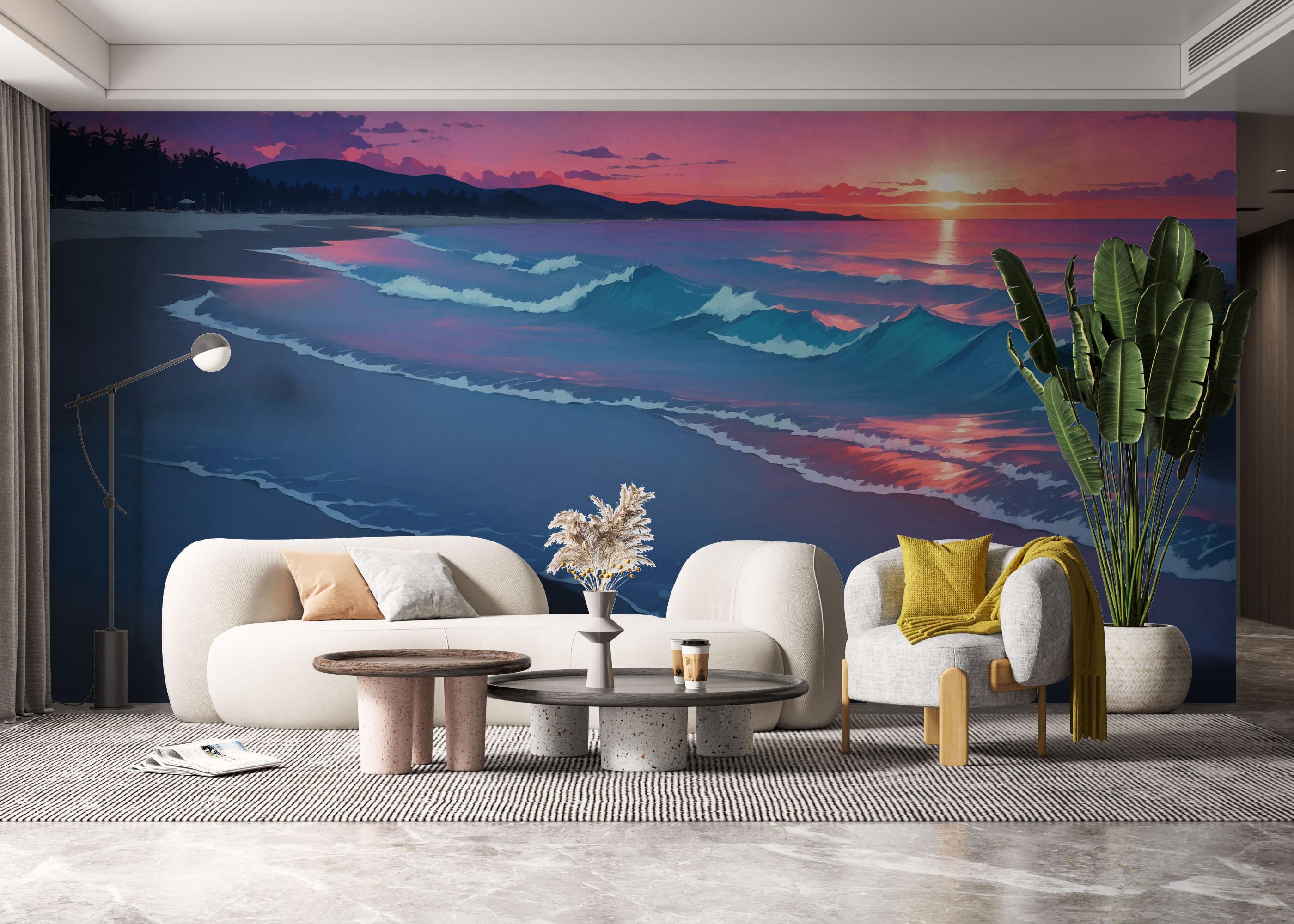 Fototapet Purple Light Beach mockup 6