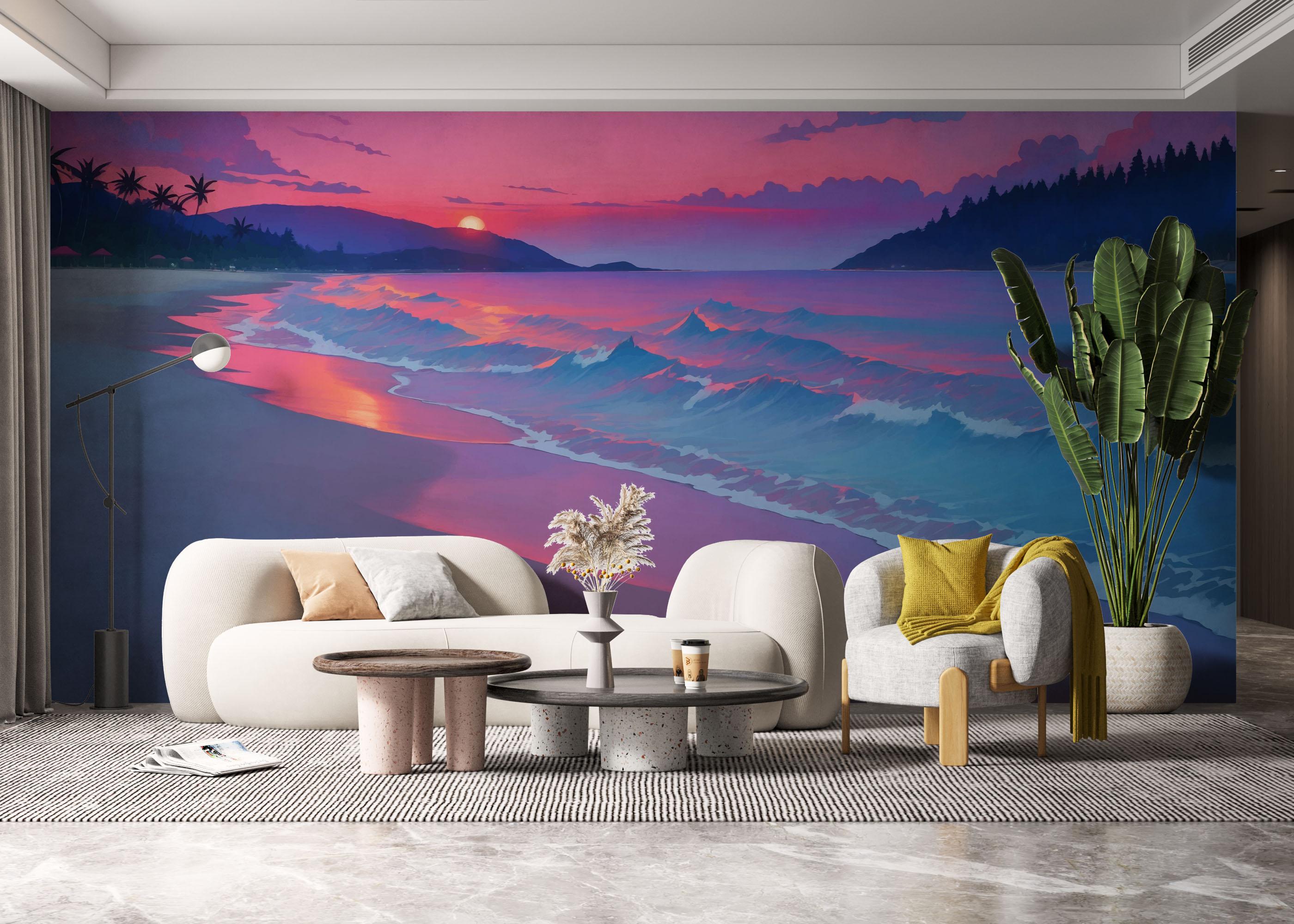 Fototapet Purple View Beach mockup 6