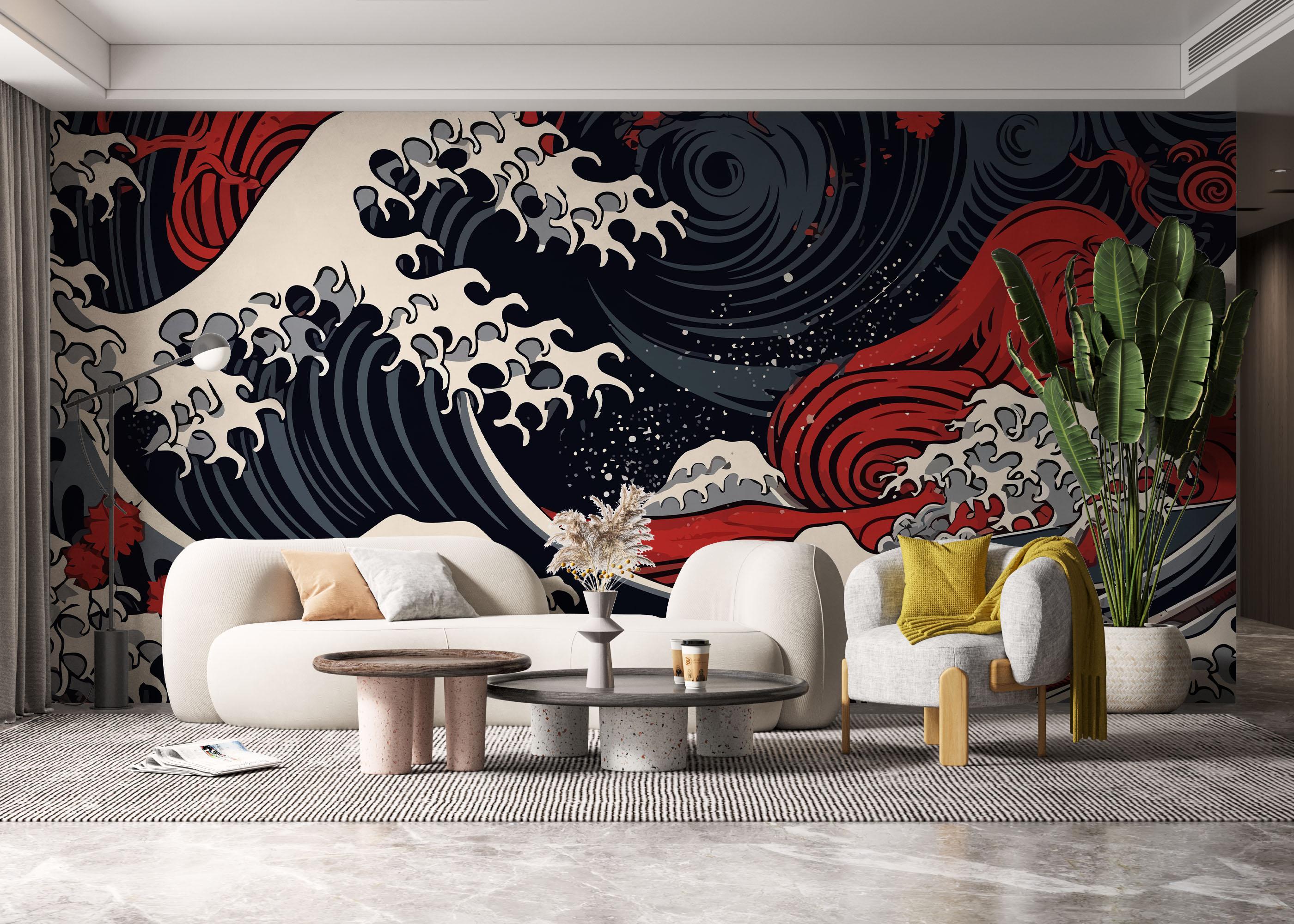 Fototapet Red Blue Wave Art mockup 6