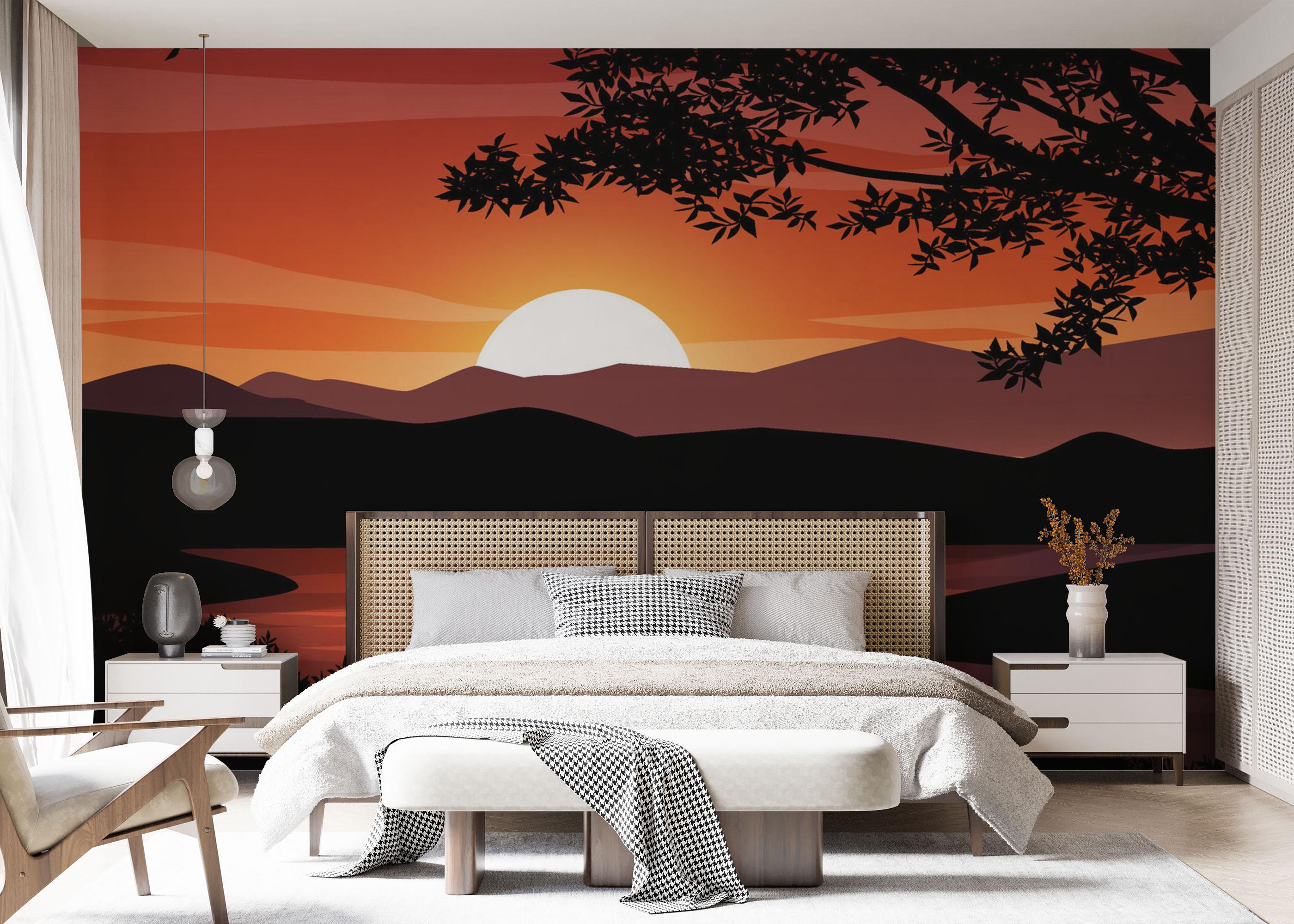Fototapet Red Sunset Hill mockup 7