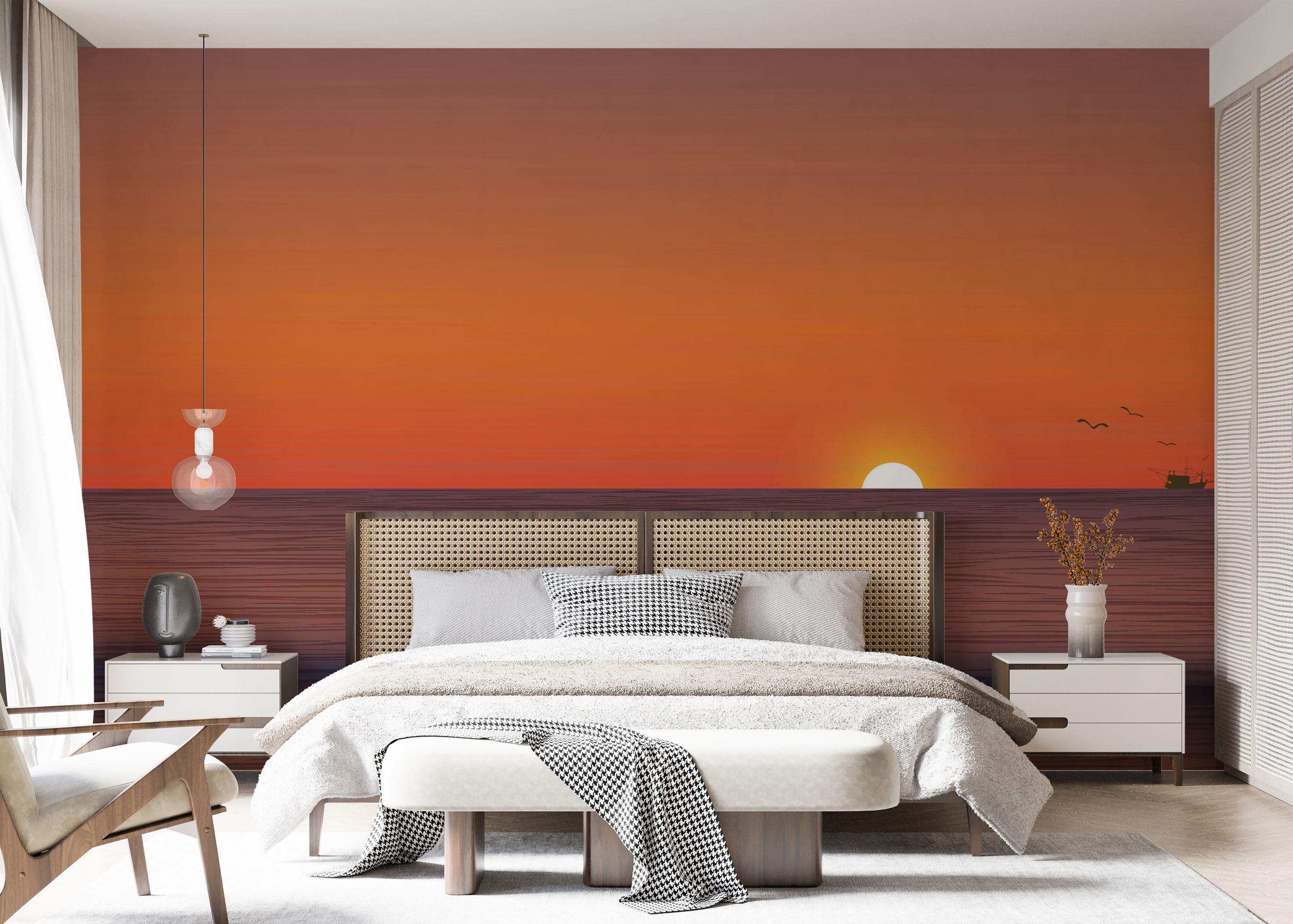 Fototapet Sunset Green Boat mockup 7