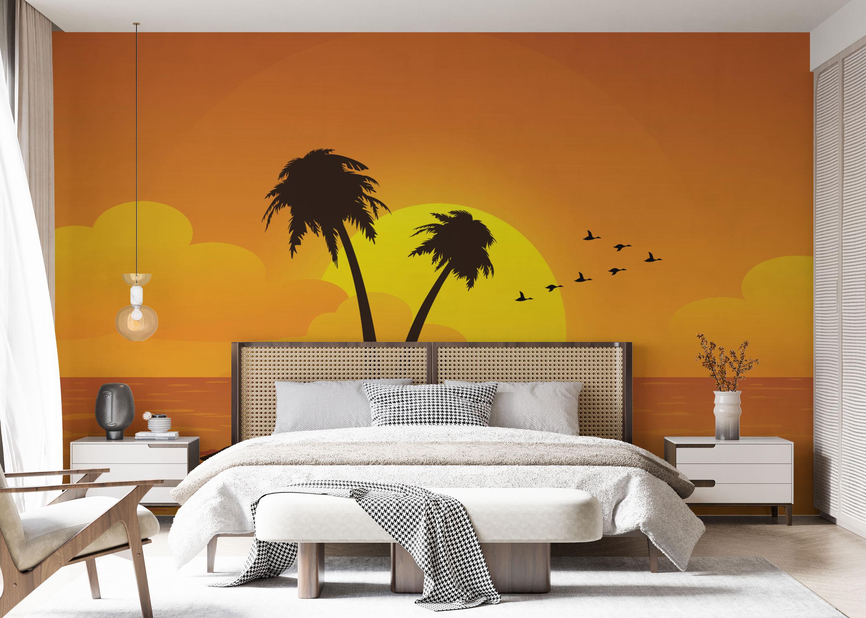 Fototapet Yellow Sunset Palm mockup 7