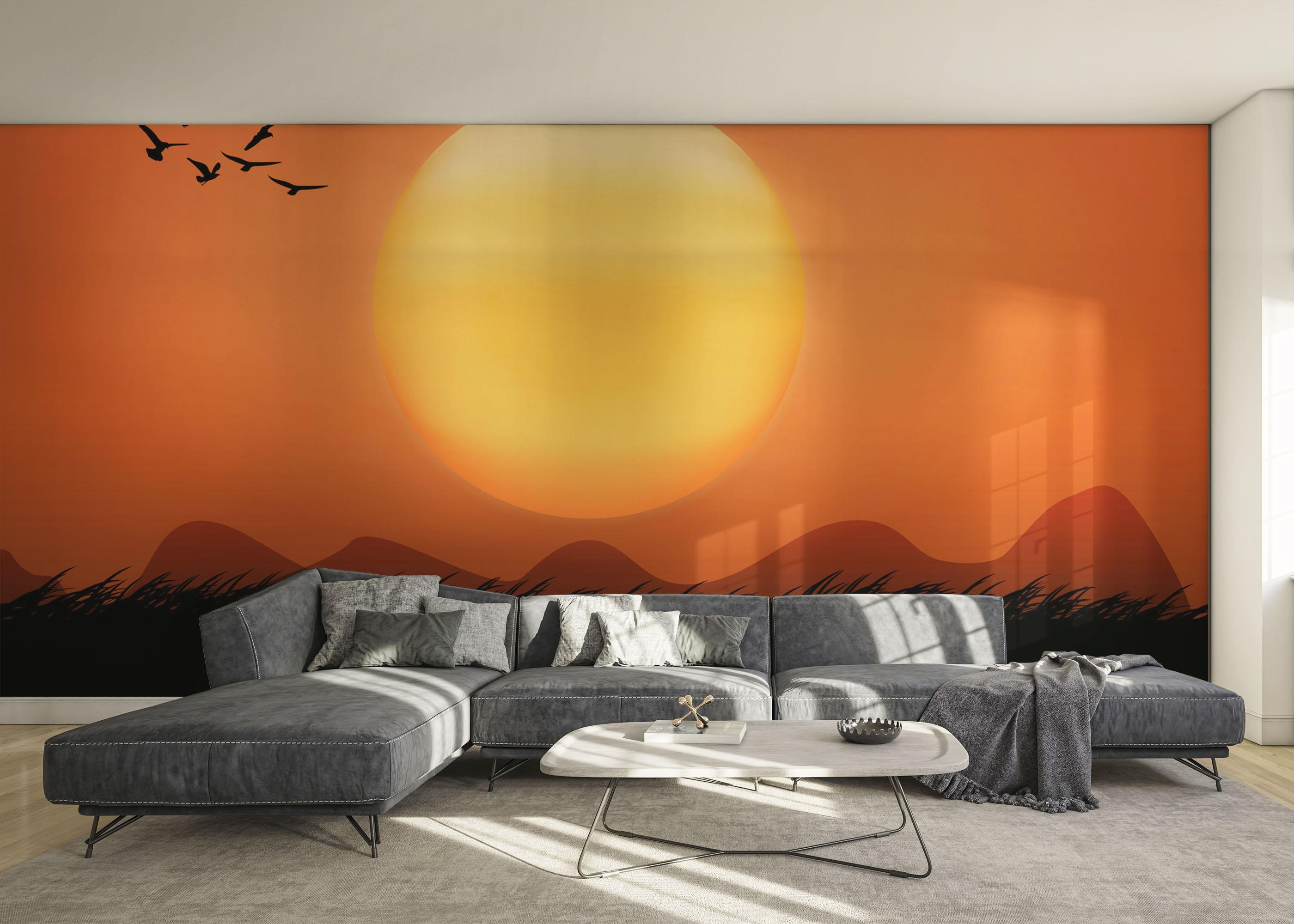 Fototapet Orange Sky Birds mockup 0