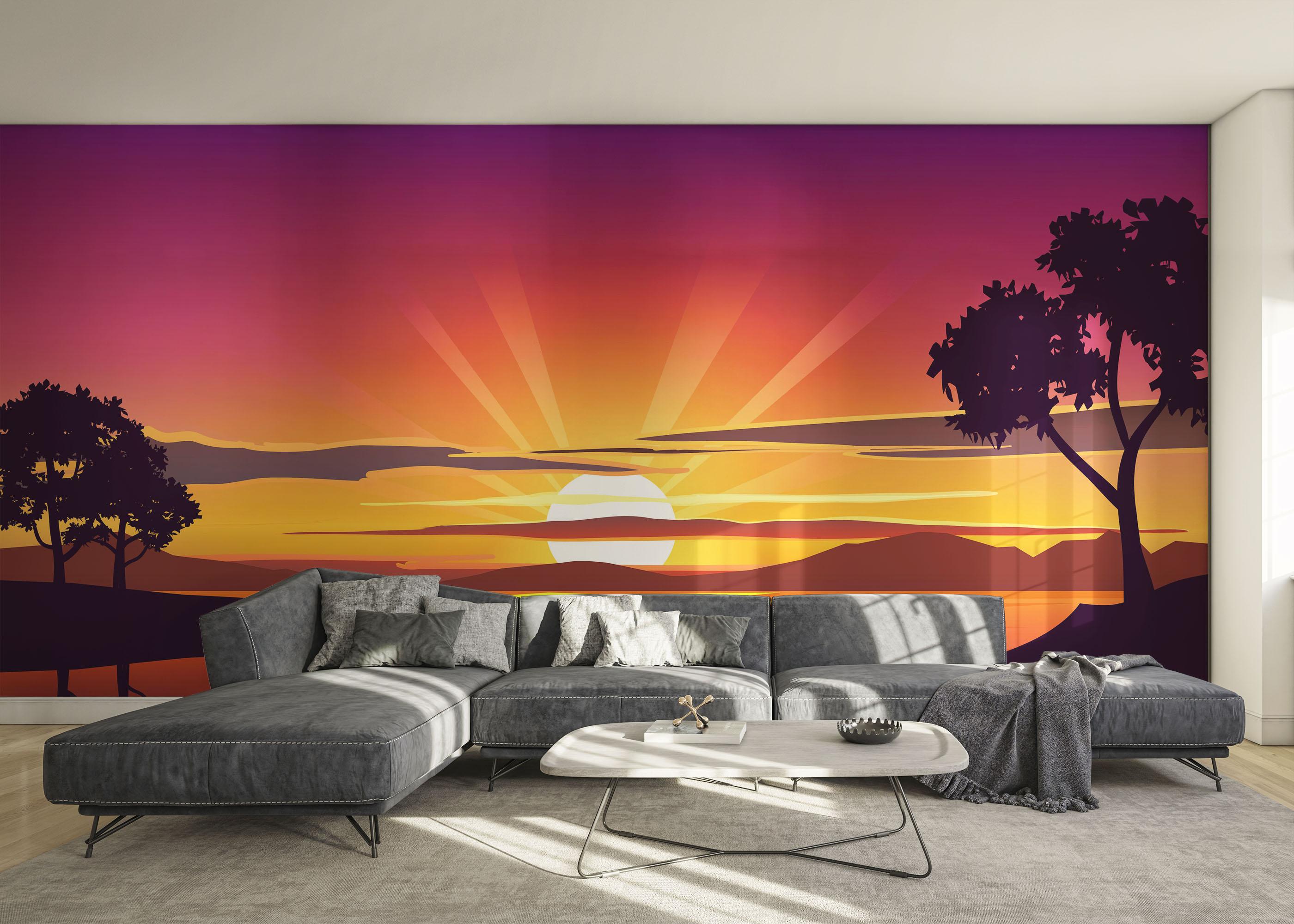 Fototapet Purple Sunrise Boat mockup 0