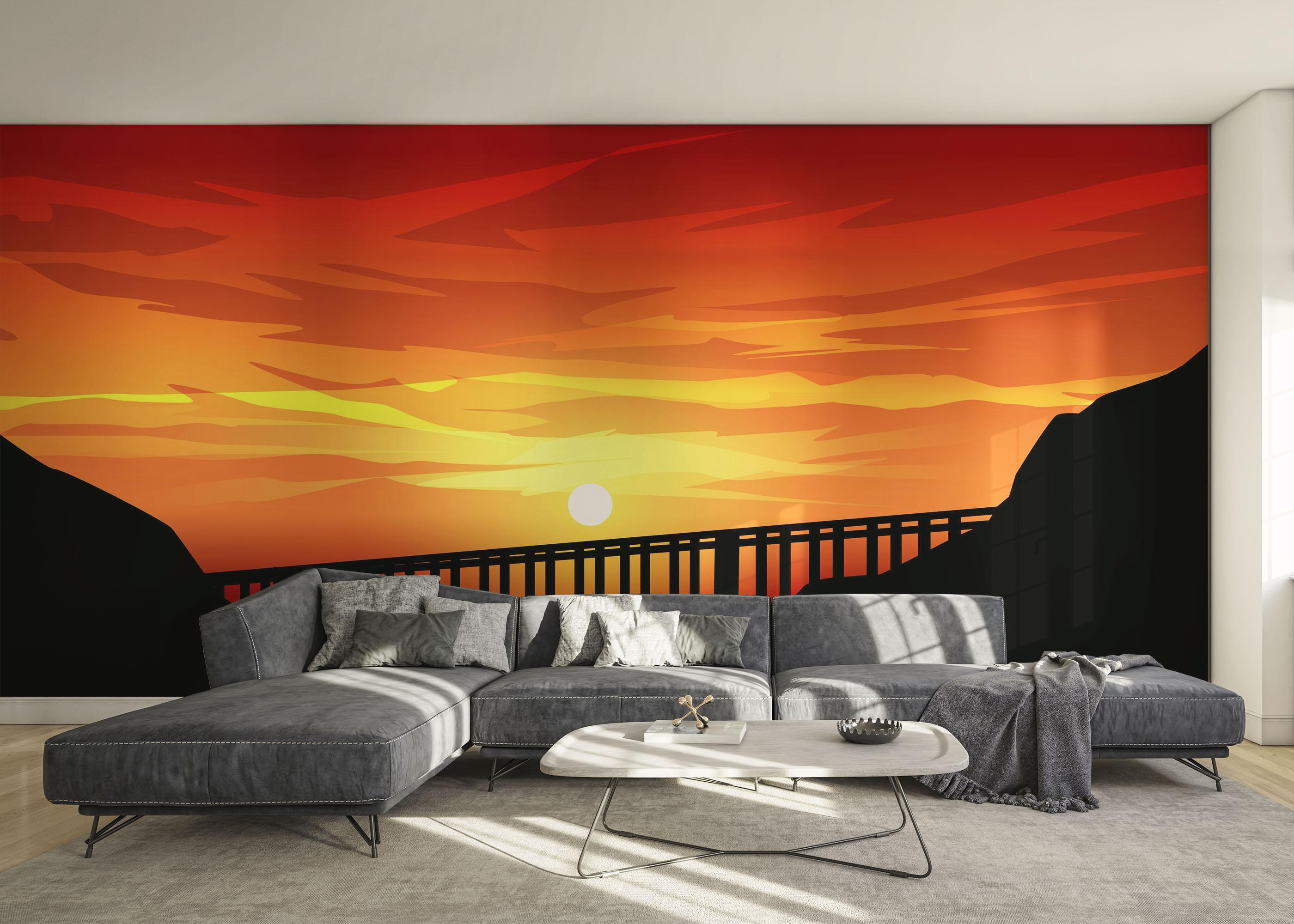 Fototapet Red Sunset Bridge mockup 0