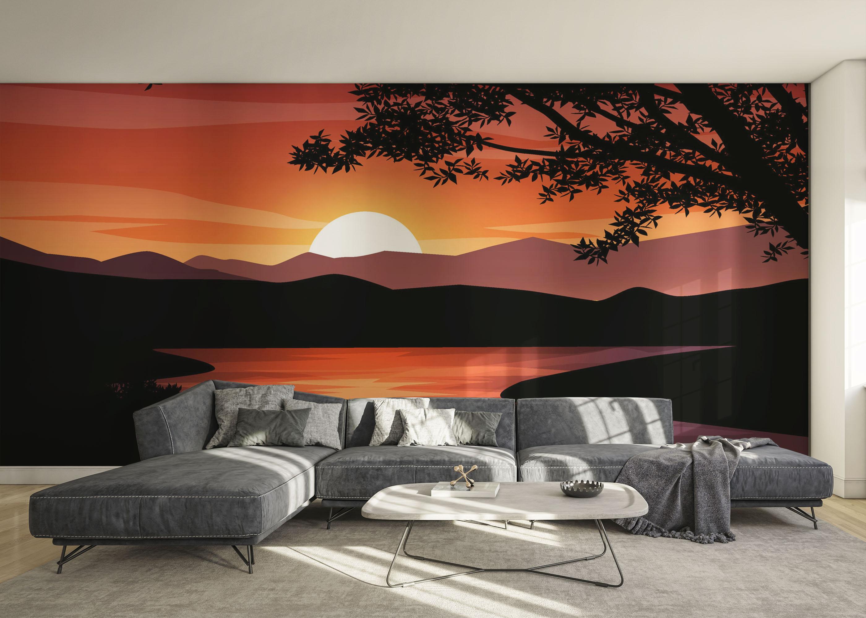 Fototapet Red Sunset Hill mockup 0