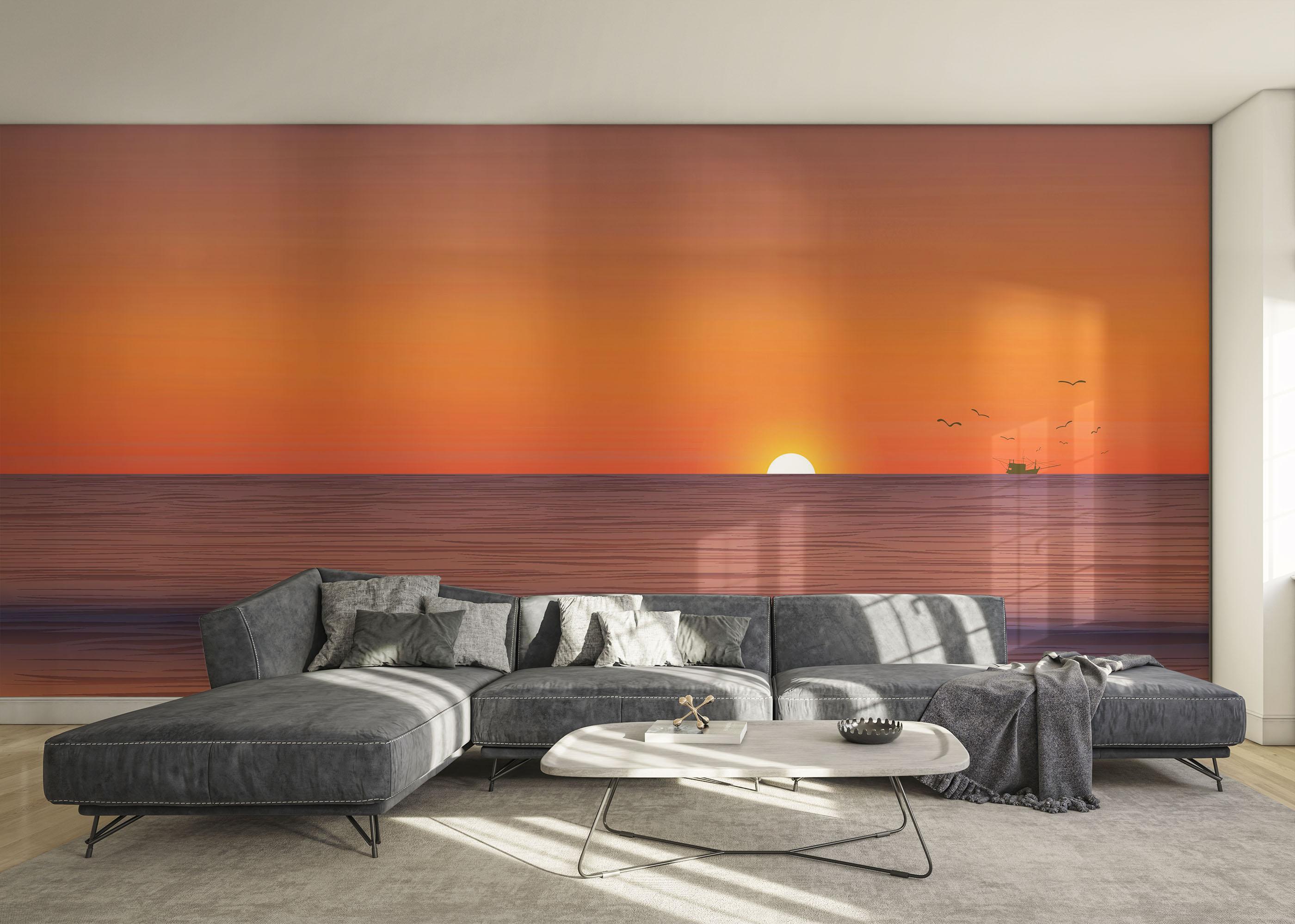 Fototapet Sunset Green Boat mockup 0