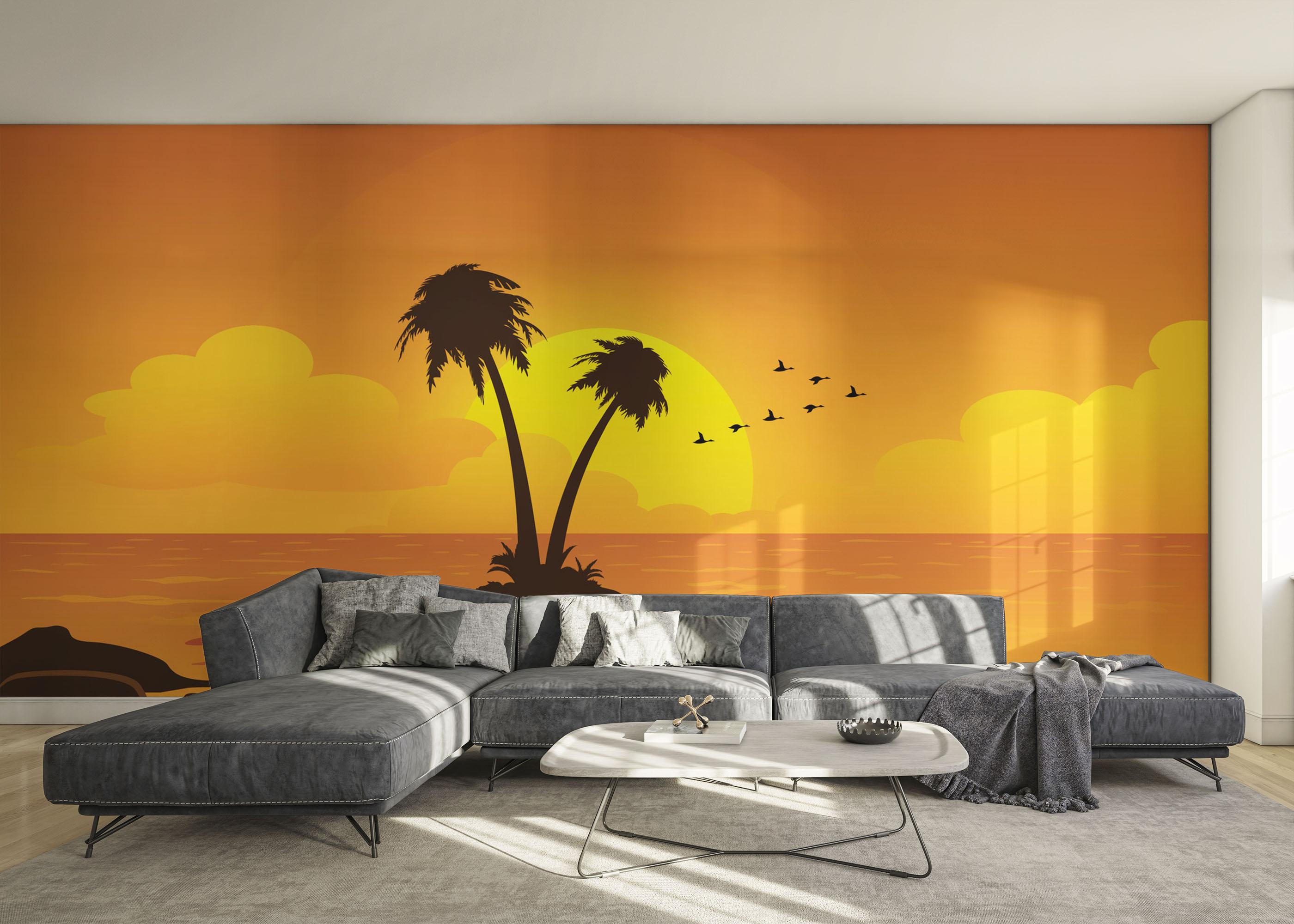 Fototapet Yellow Sunset Palm mockup 0