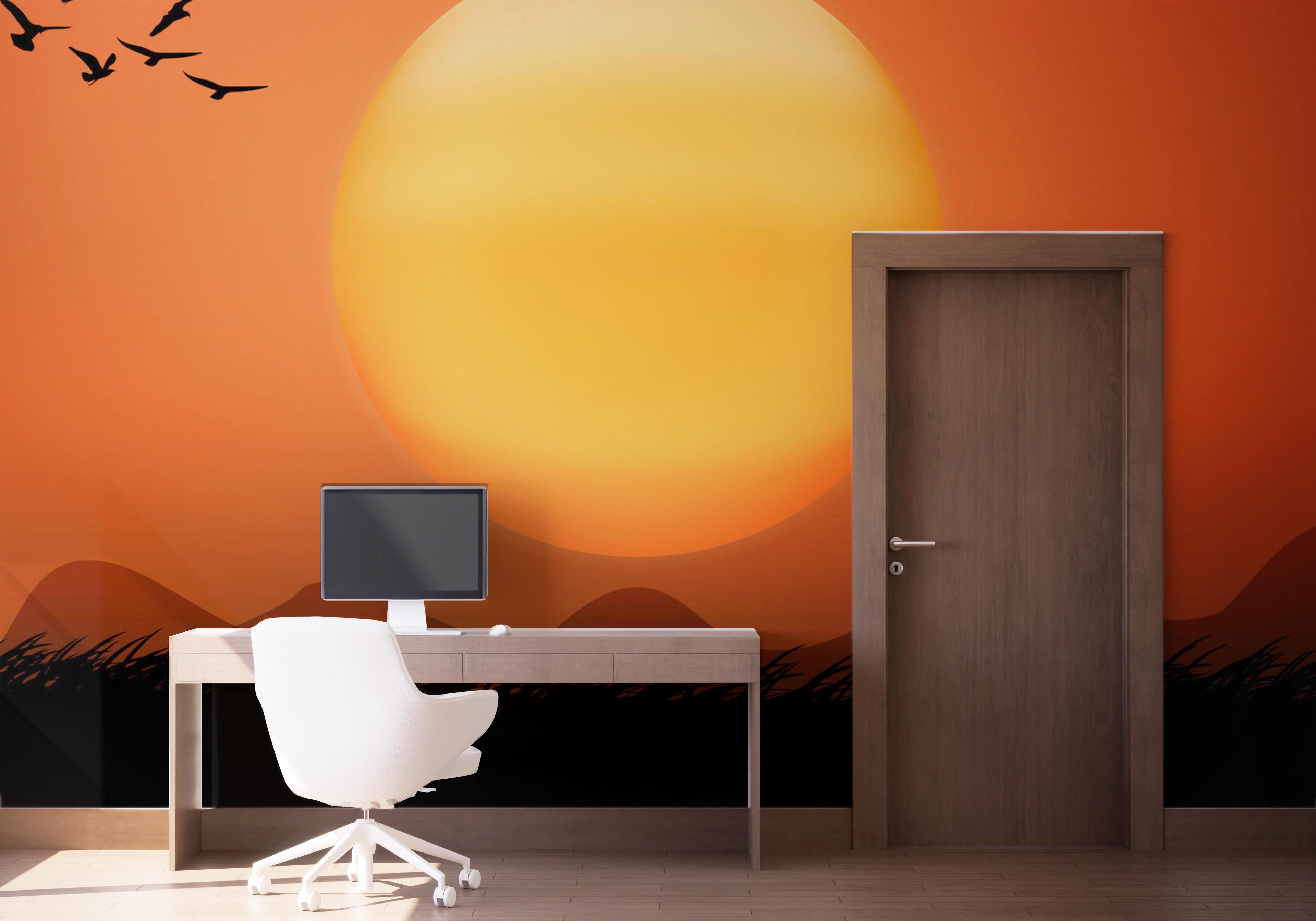 Fototapet Orange Sky Birds mockup 1