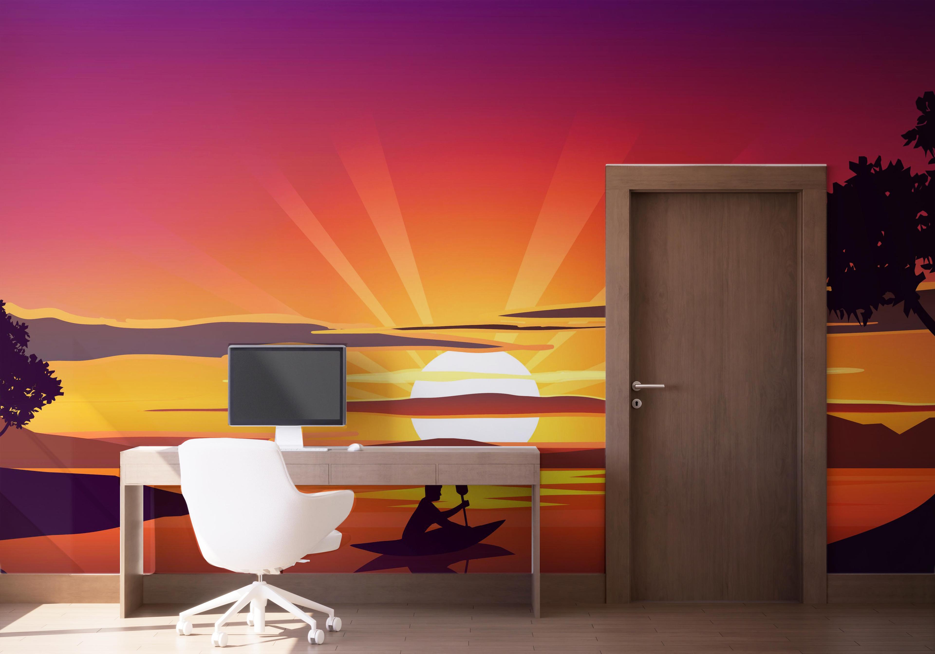 Fototapet Purple Sunrise Boat mockup 1