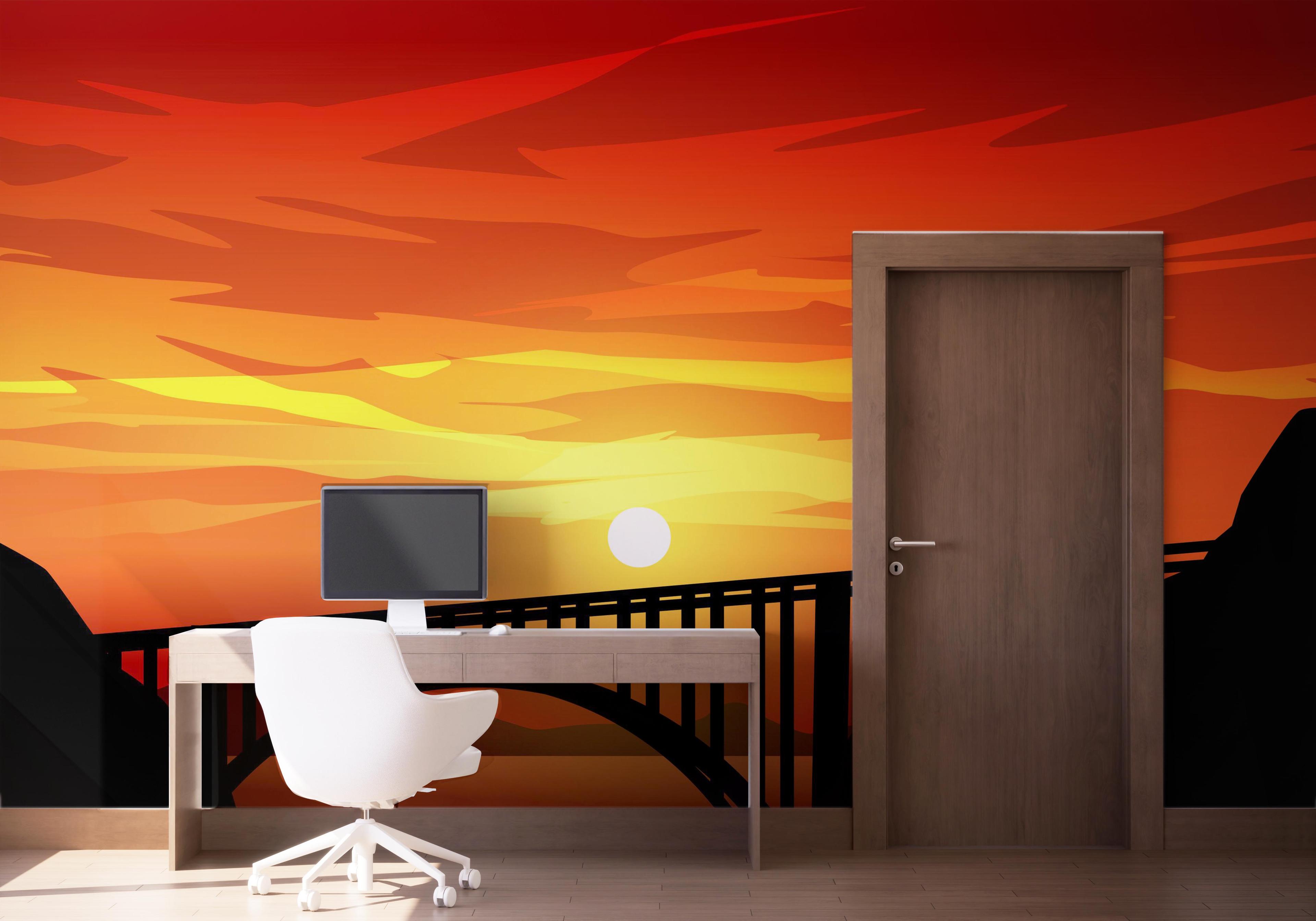 Fototapet Red Sunset Bridge mockup 1