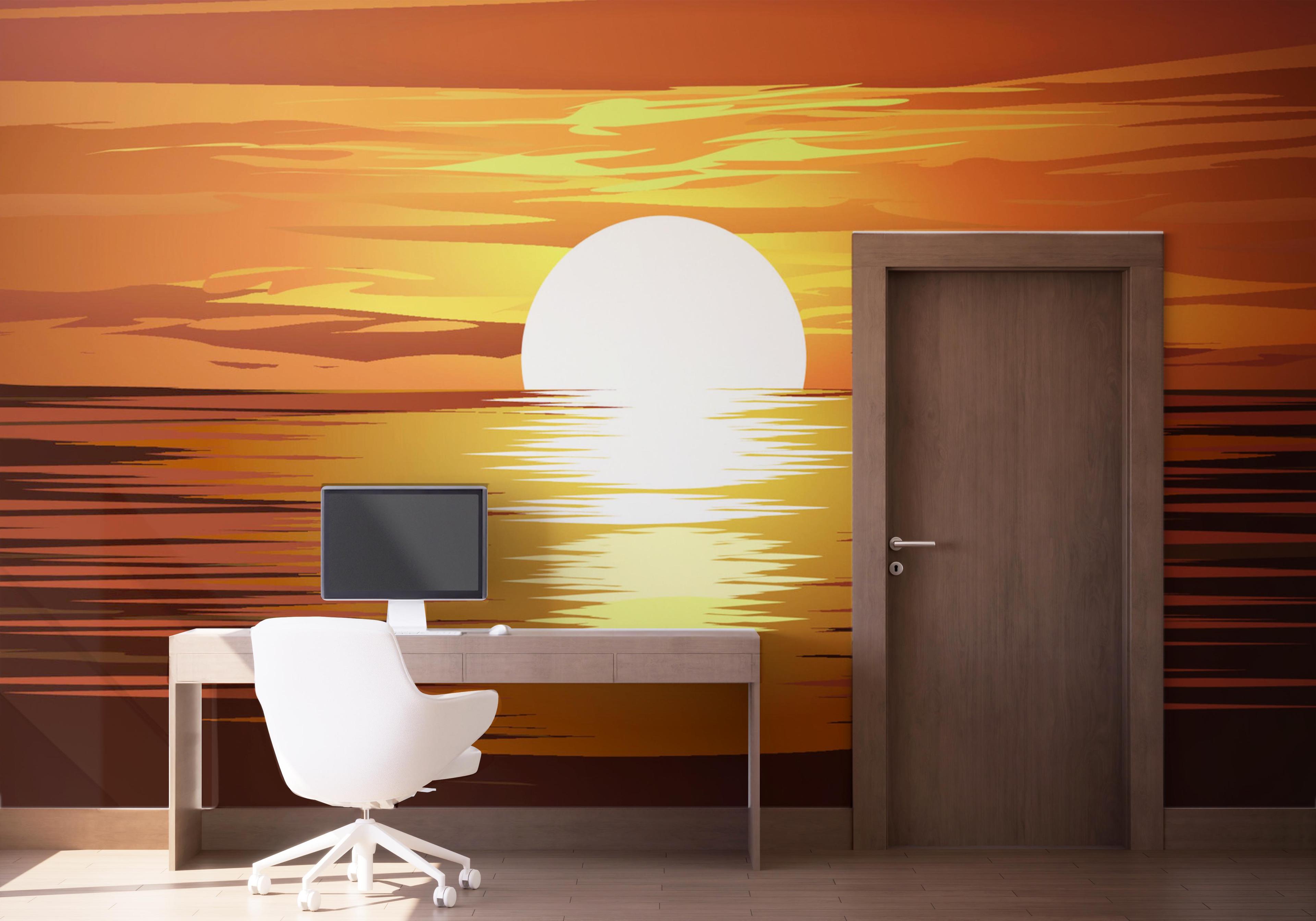 Fototapet Sunset Brown Ocean mockup 1