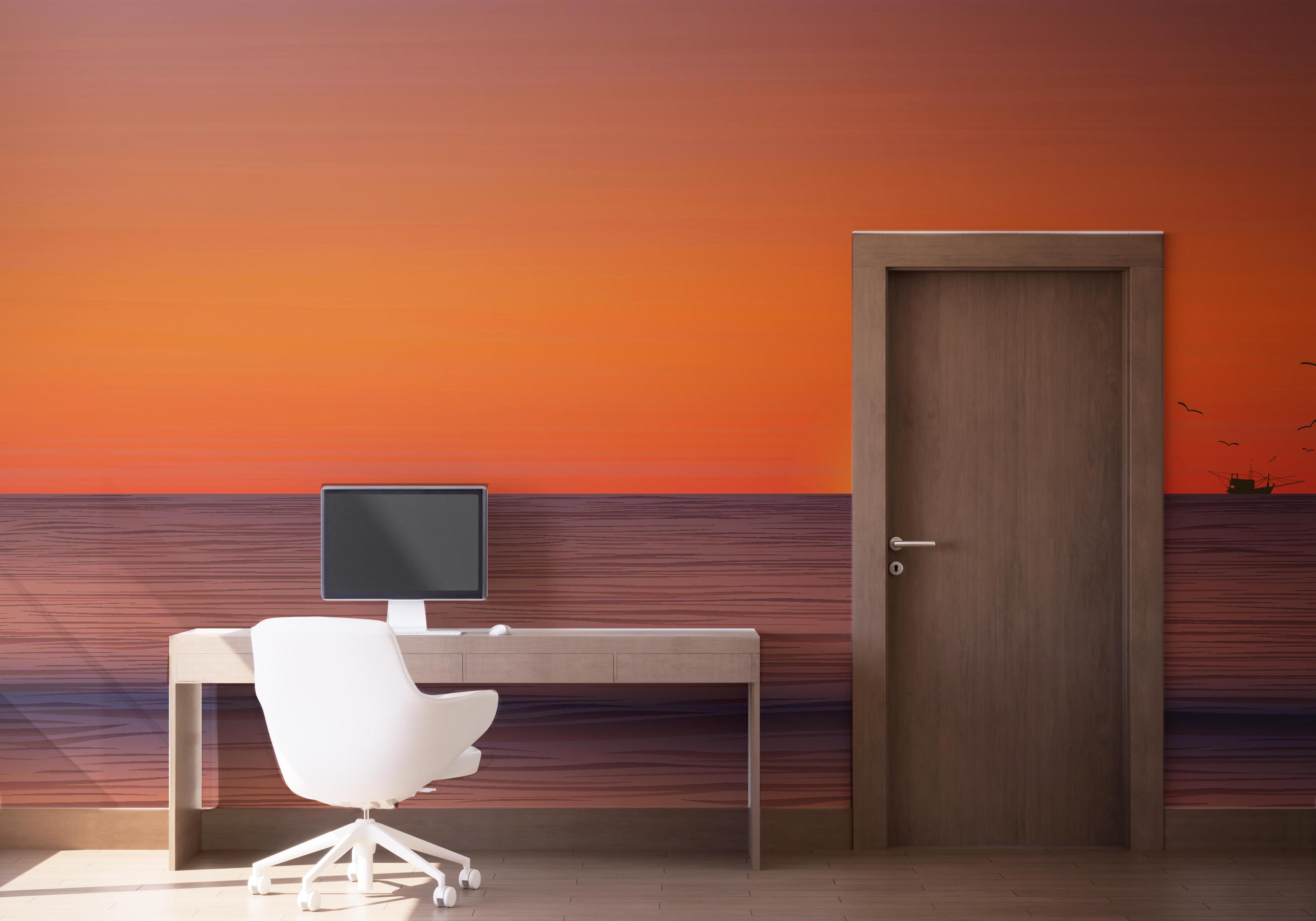 Fototapet Sunset Green Boat mockup 1