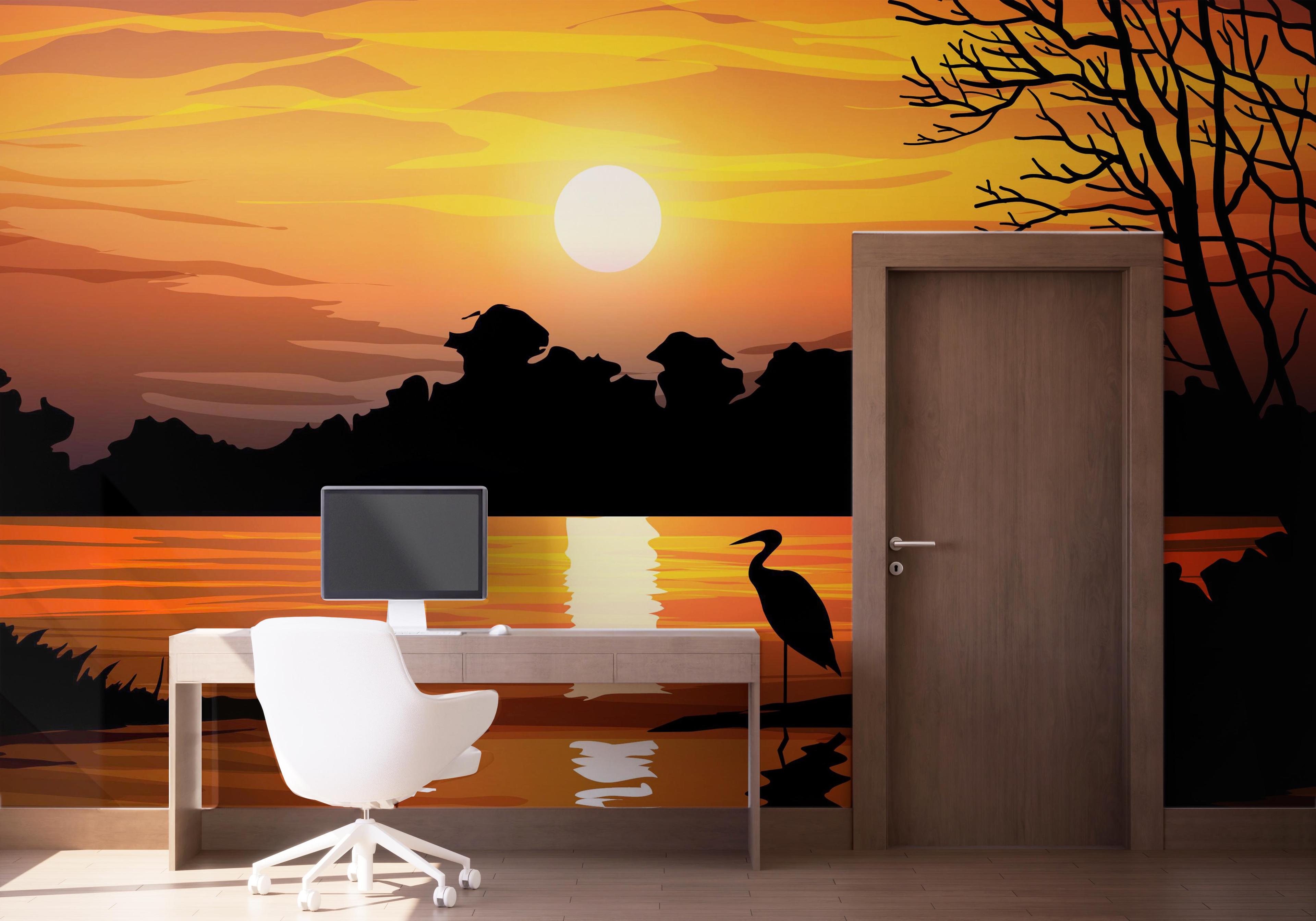 Fototapet Sunset Land Bird mockup 1