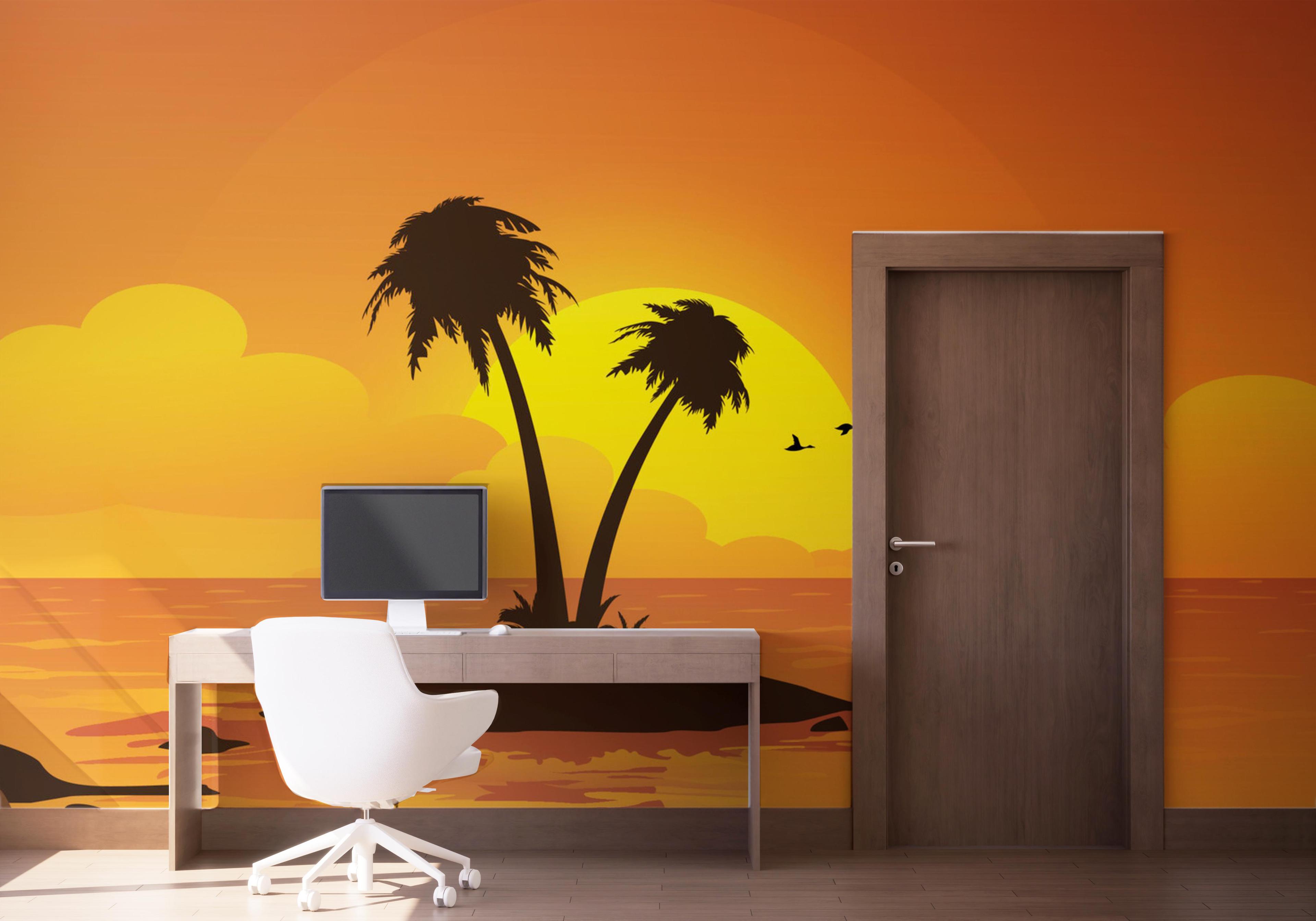 Fototapet Yellow Sunset Palm mockup 1