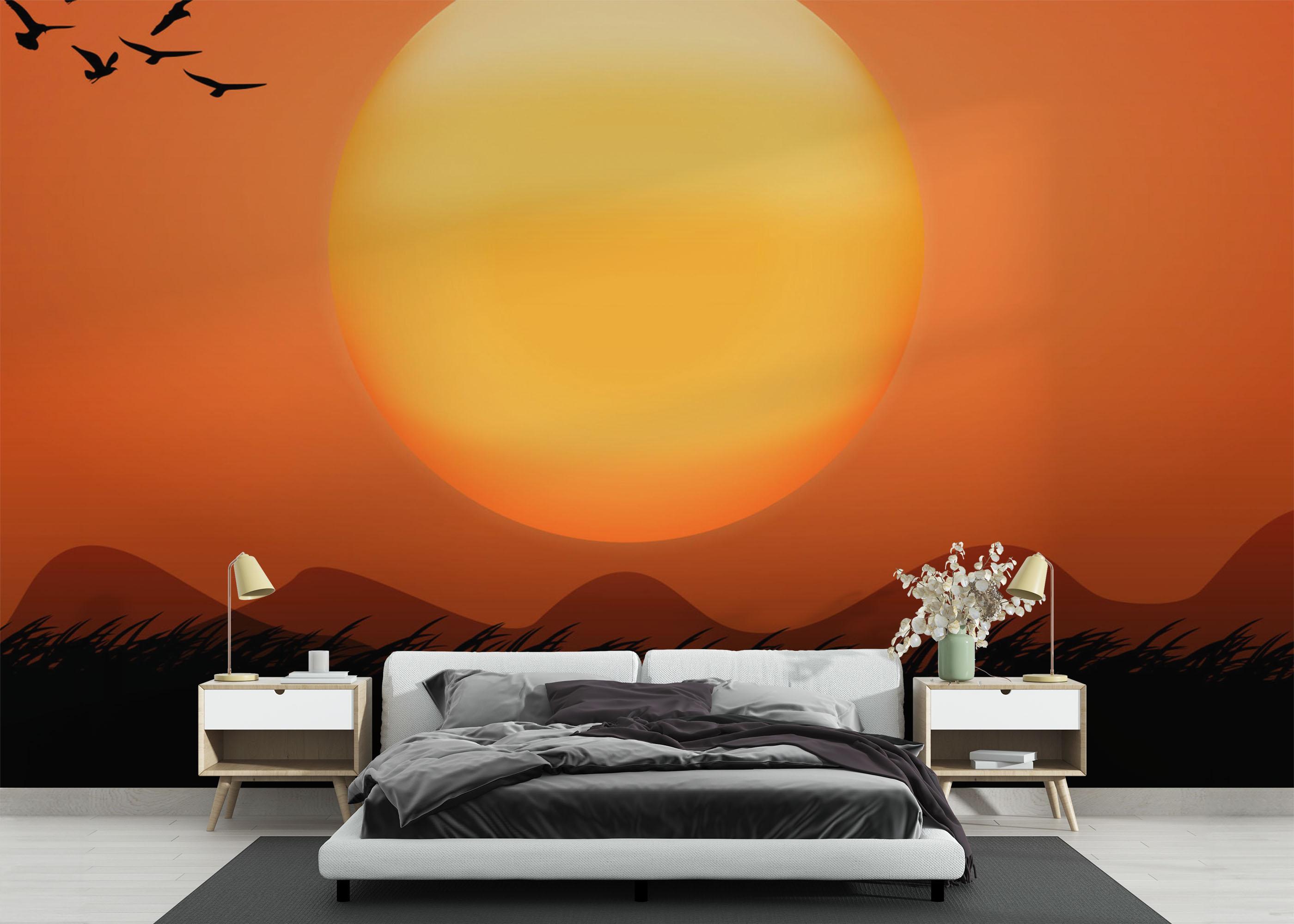 Fototapet Orange Sky Birds mockup 3