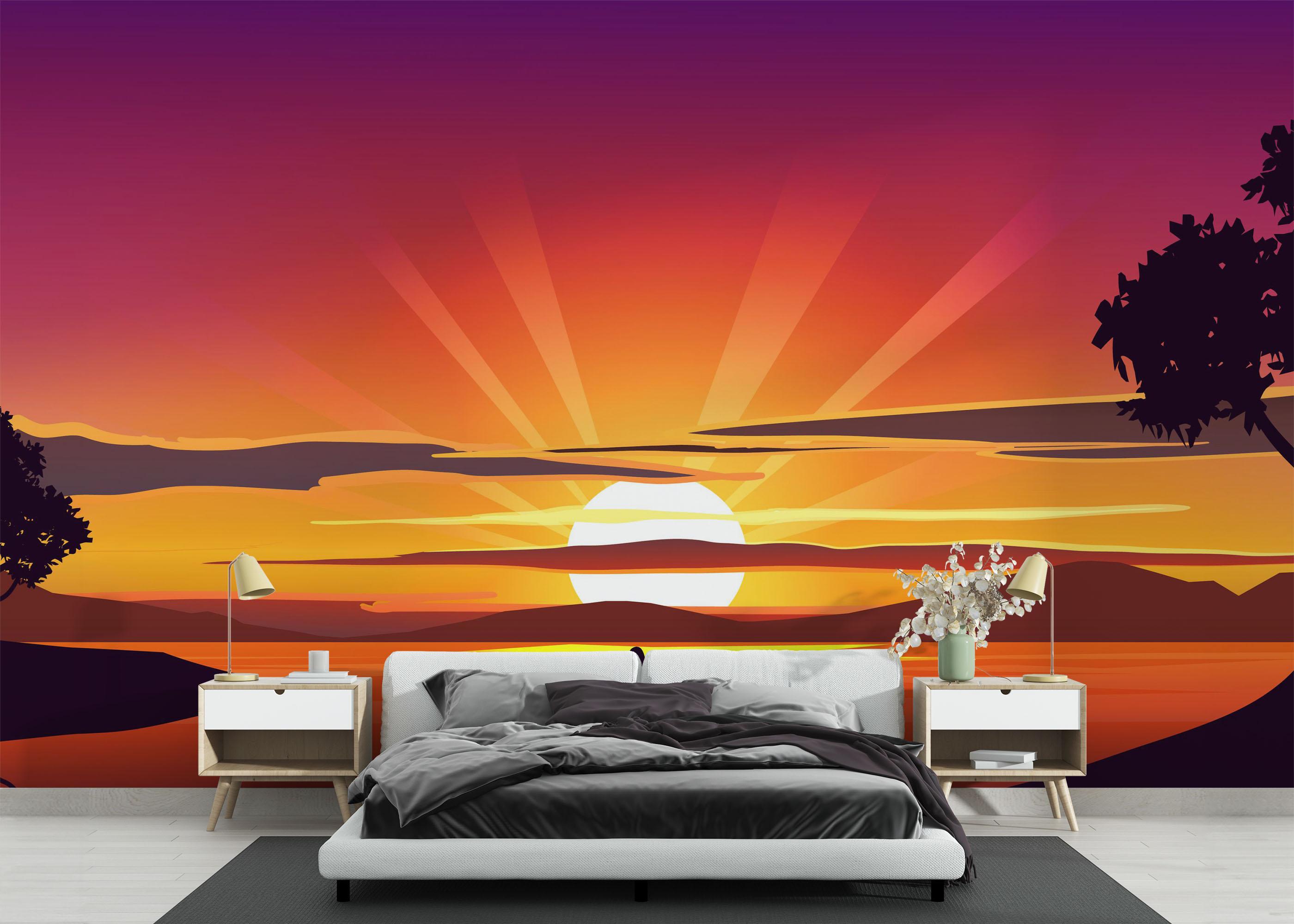 Fototapet Purple Sunrise Boat mockup 3